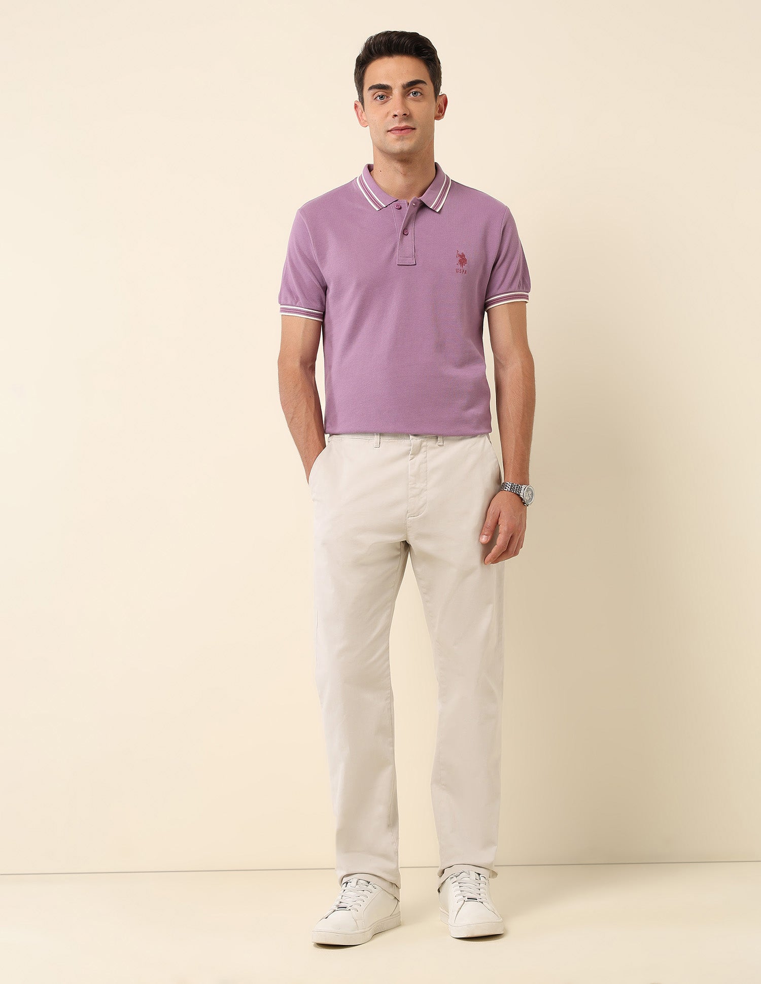 Solid Slim Fit Polo Shirt Violet - U.S. Polo Assn. India | Large