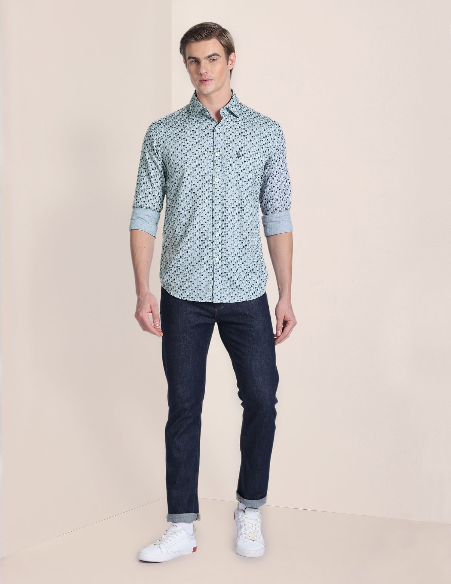 Pure Cotton Geometric Print Shirt Grey - U.S. POLO ASSN. | Large