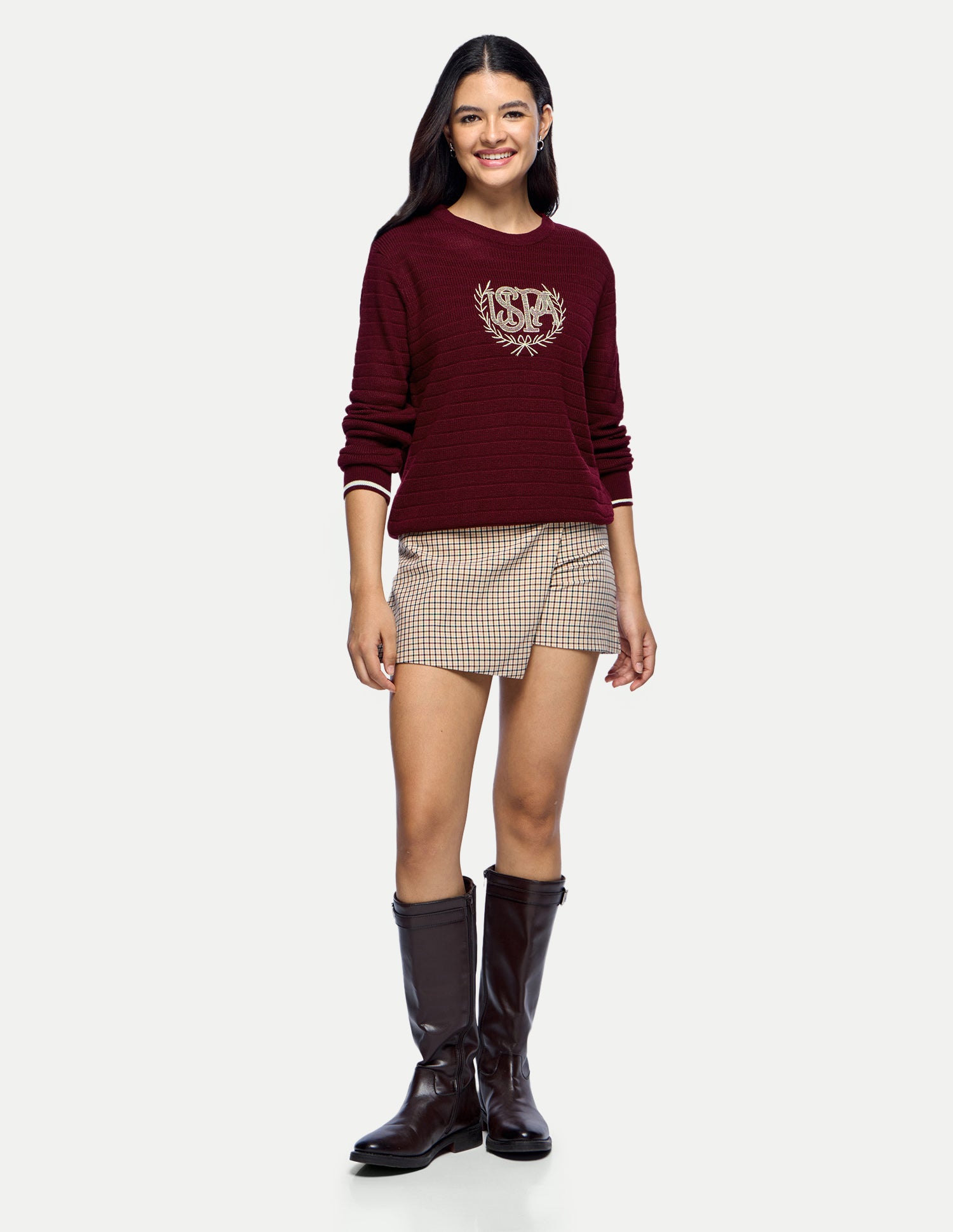 Brand Embroidered Regular Fit Sweater Maroon - U.S. Polo Assn. India | Large