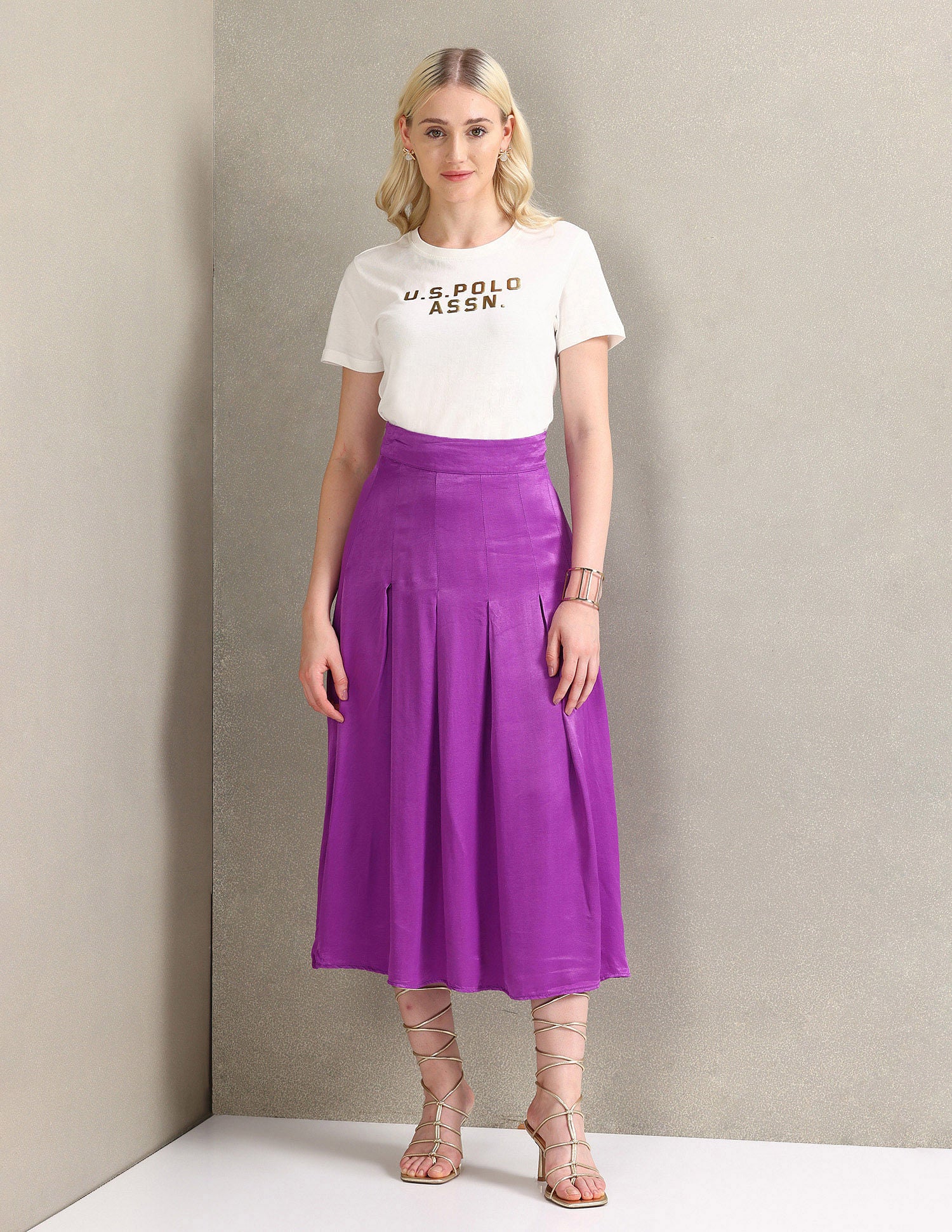 Gold Print Cotton T-Shirt Off White - U.S. POLO ASSN. | Large