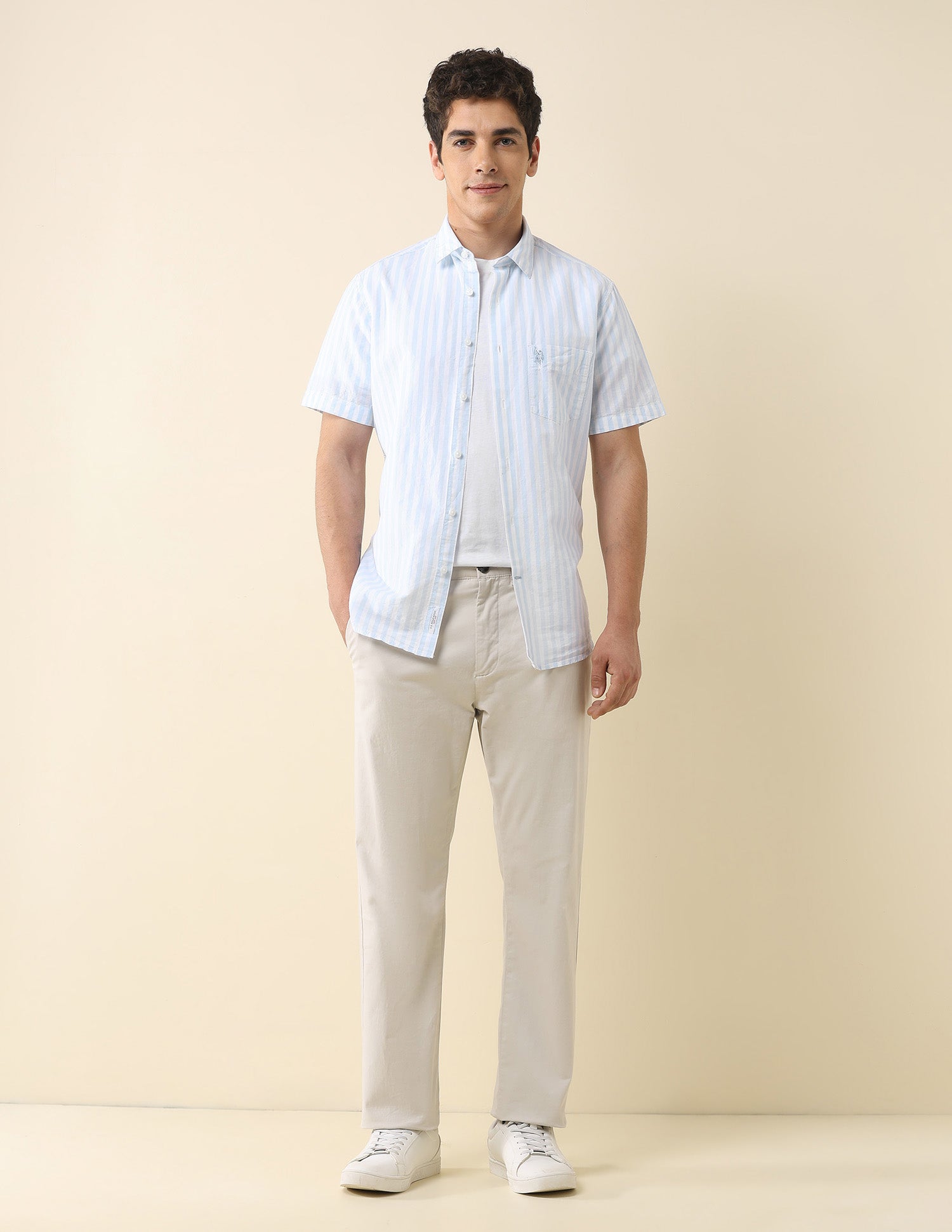 Vertical Striped Tailored Fit Shirt Light Blue - U.S. Polo Assn. India | Large