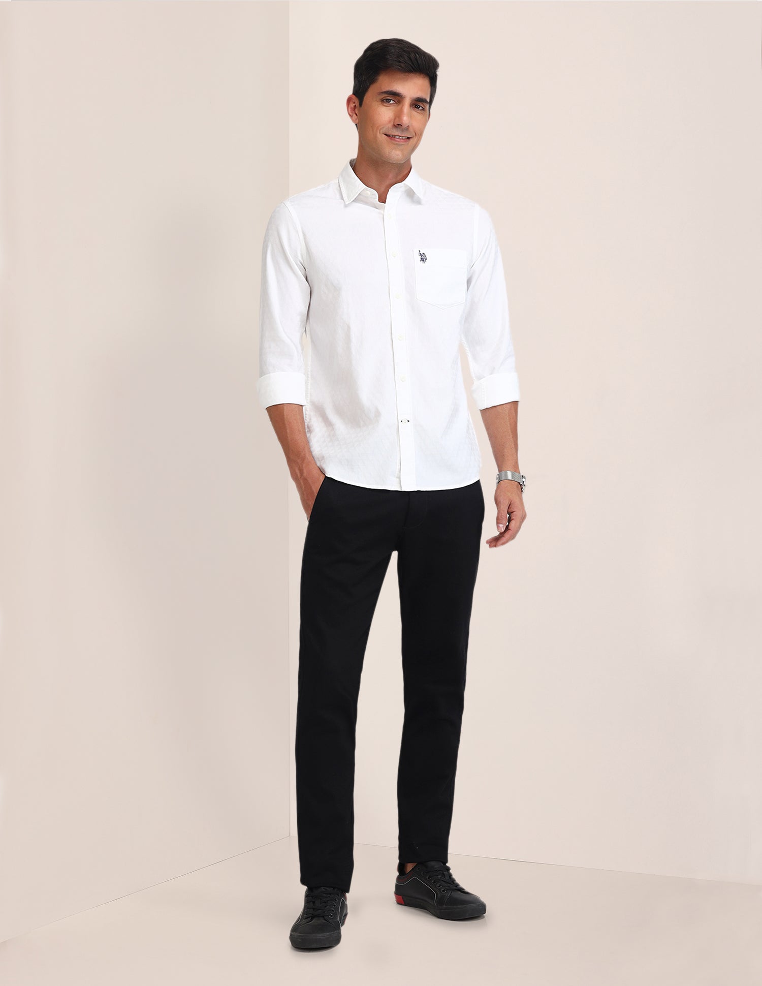 Textured Tailored Fit Shirt White - U.S. Polo Assn. India | Large