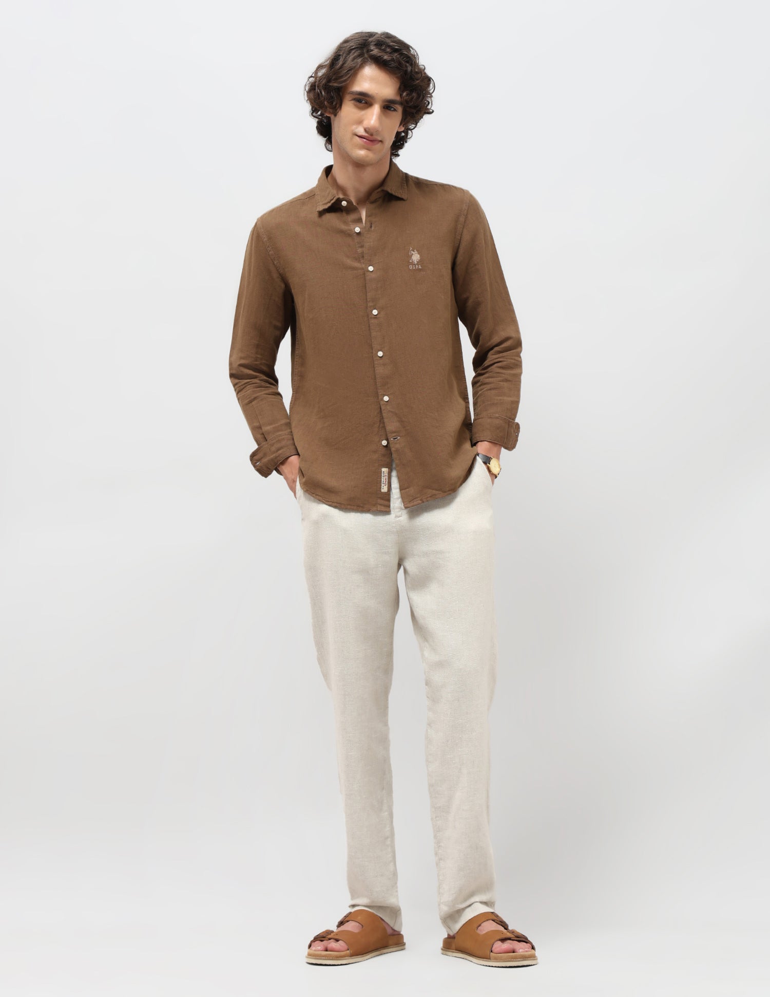 Solid Regular Fit Shirt Khaki - U.S. Polo Assn. India | Large