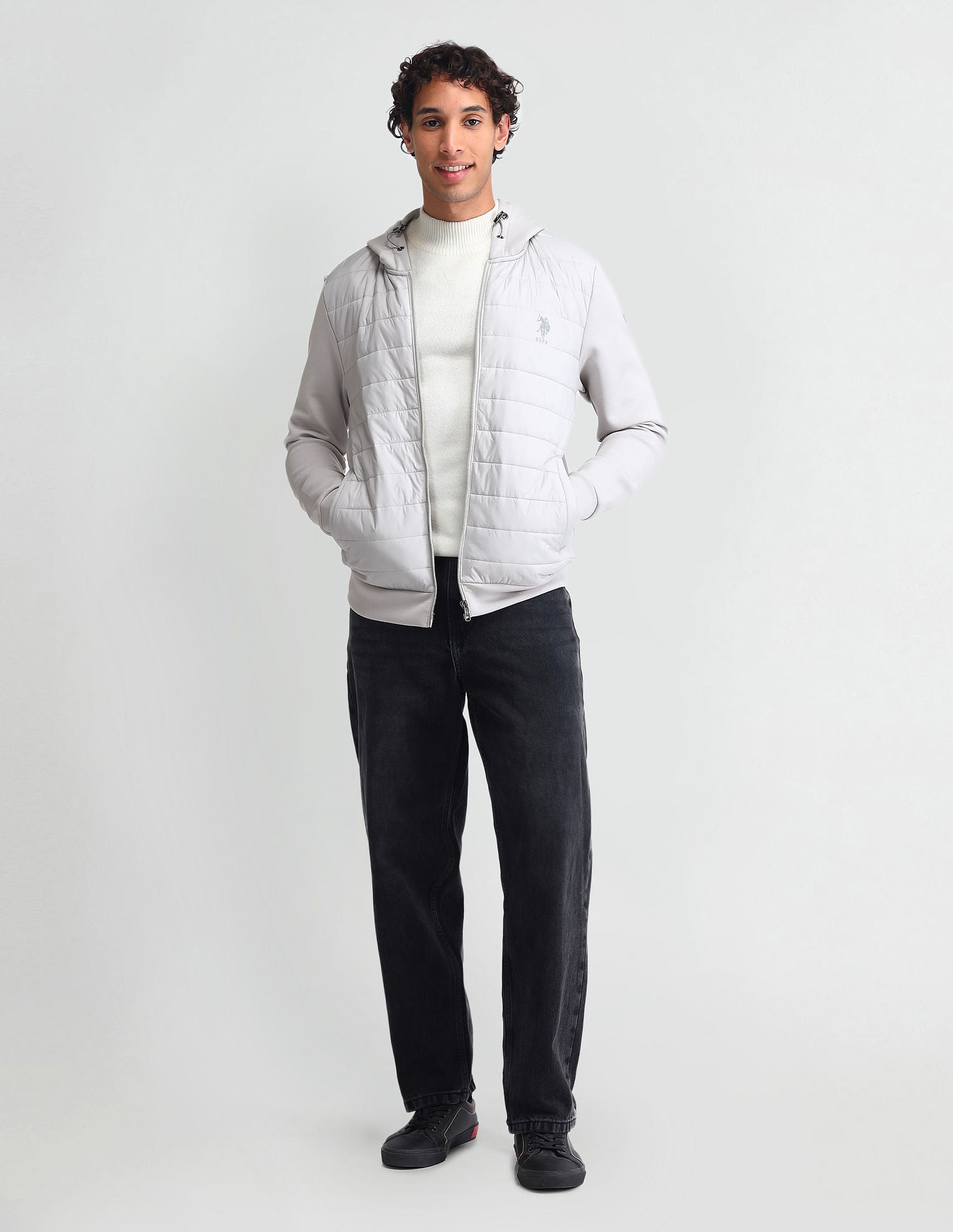 Hooded Padded Bomber Jacket Fog - U.S. POLO ASSN. | Large