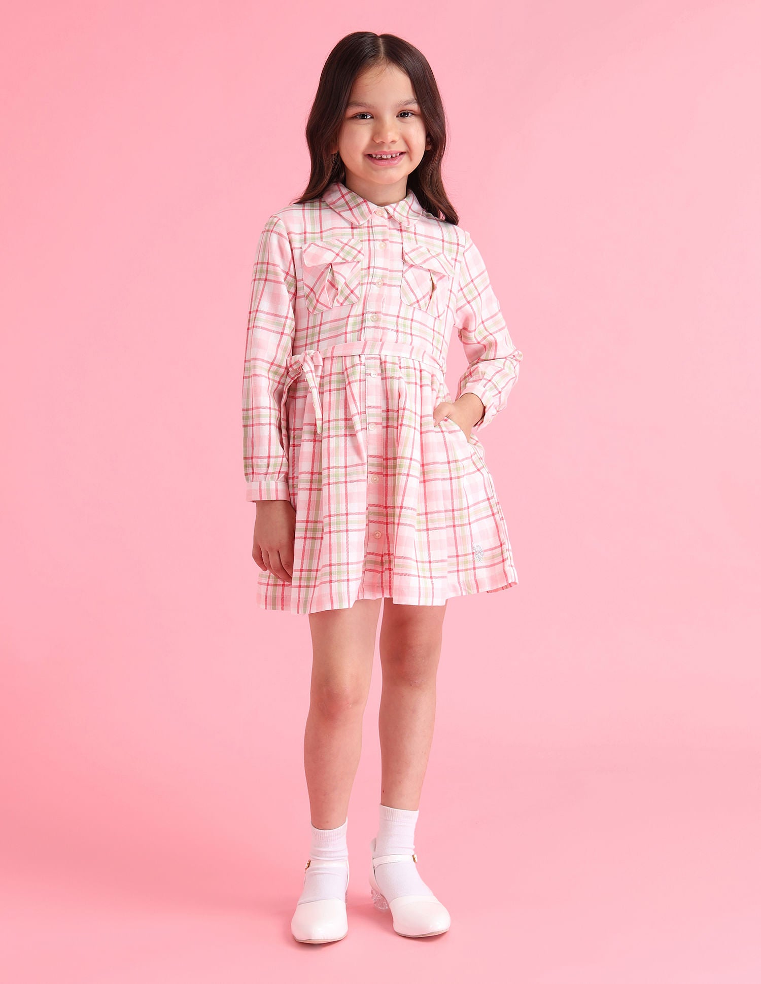 Girls Checked A-Line Dress Pink - U.S. POLO ASSN. | Large