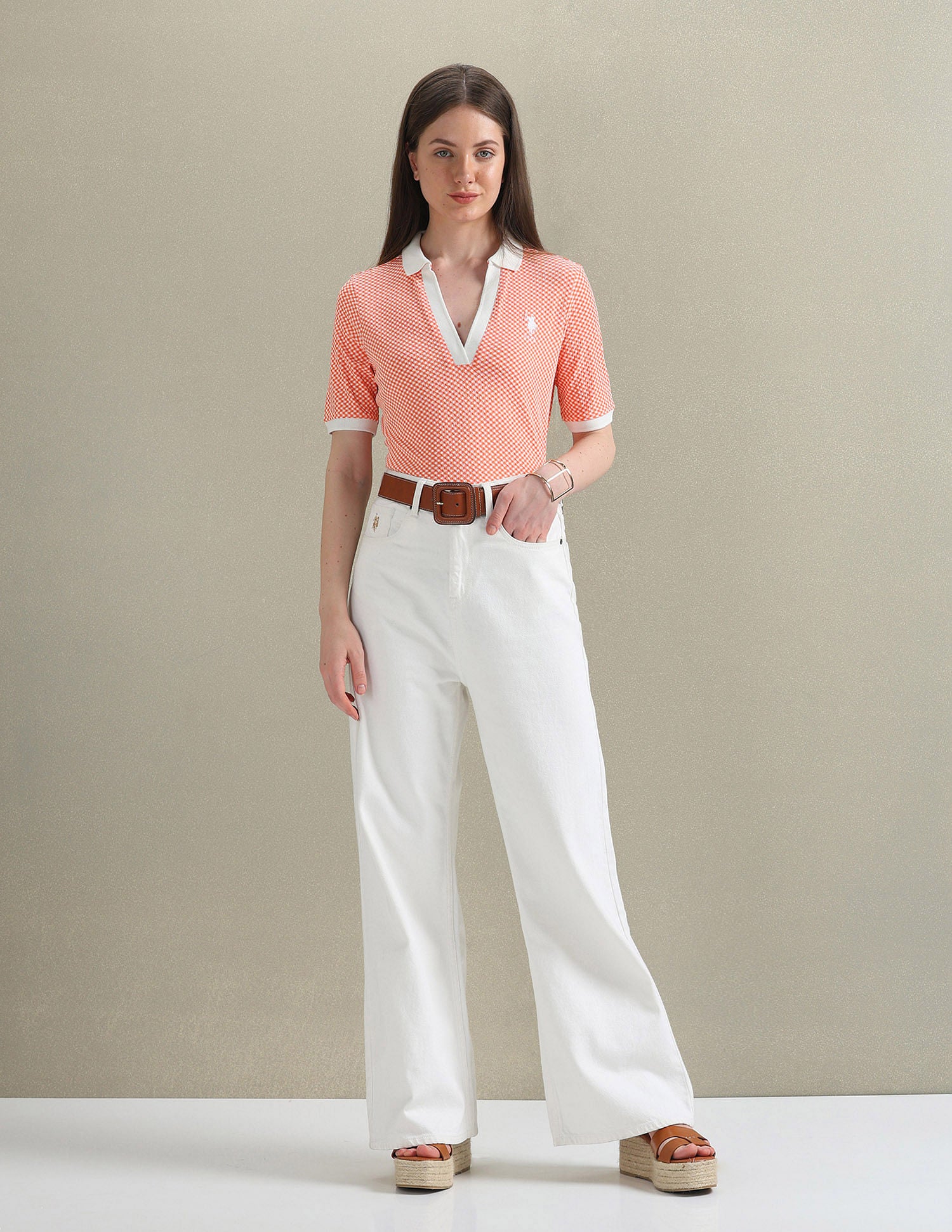 Open Placket Textured Polo Shirt Orange - U.S. POLO ASSN. | Large