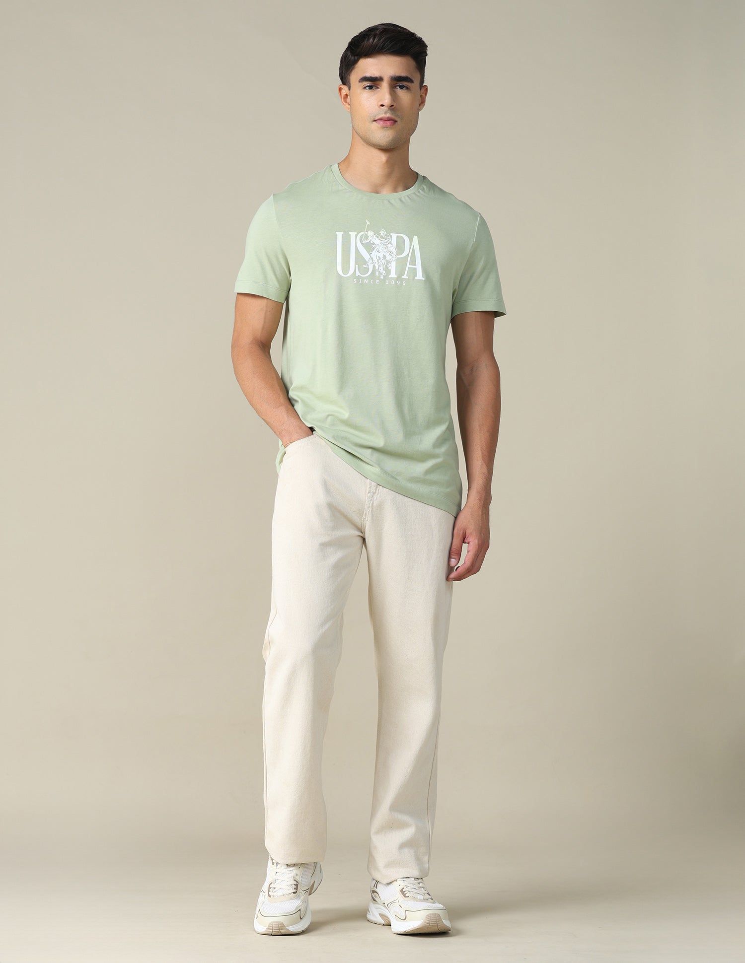Brand Printed Regular Fit T-shirt Light Olive - U.S. POLO ASSN. | Large