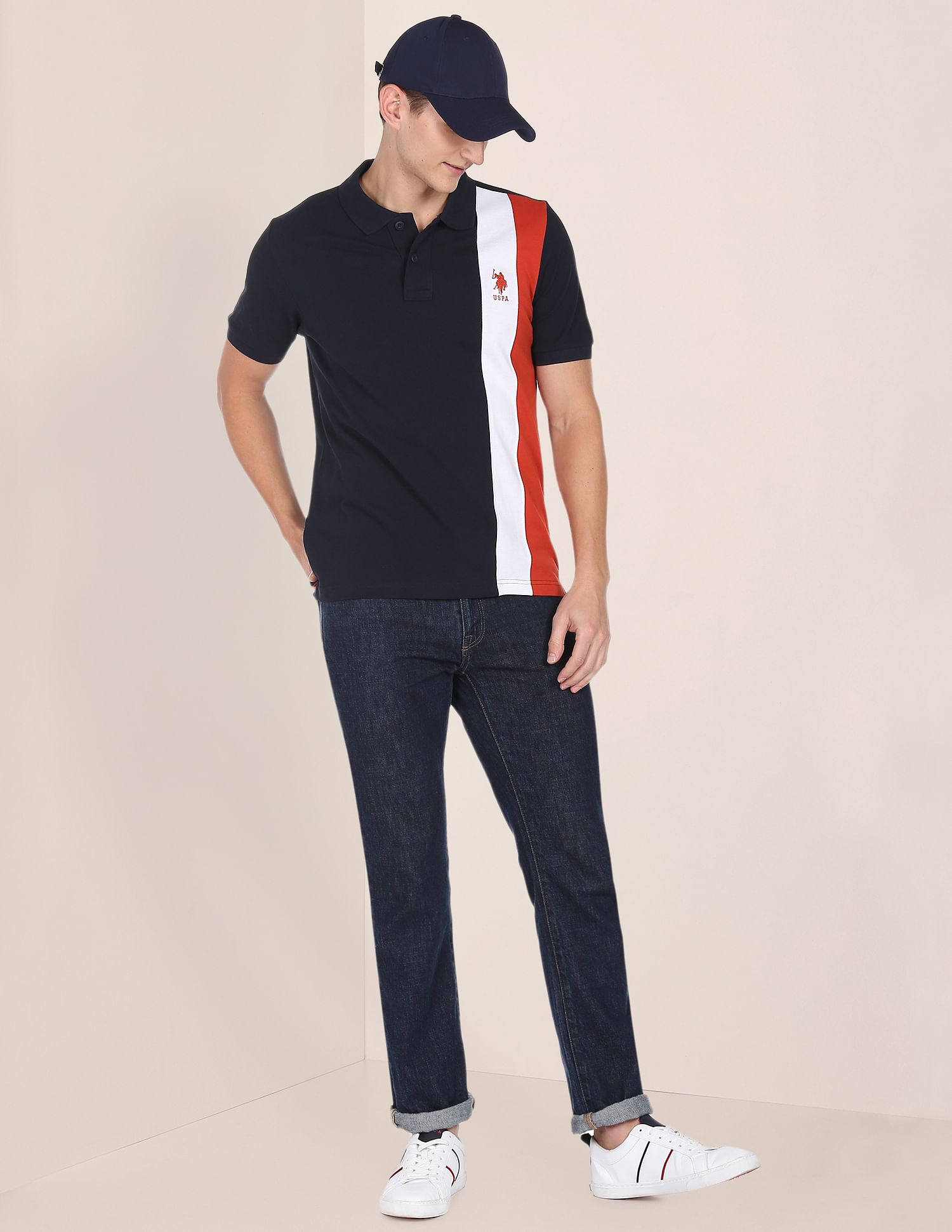 Colour Block Cotton Polo Shirt Navy - U.S. POLO ASSN. | Large