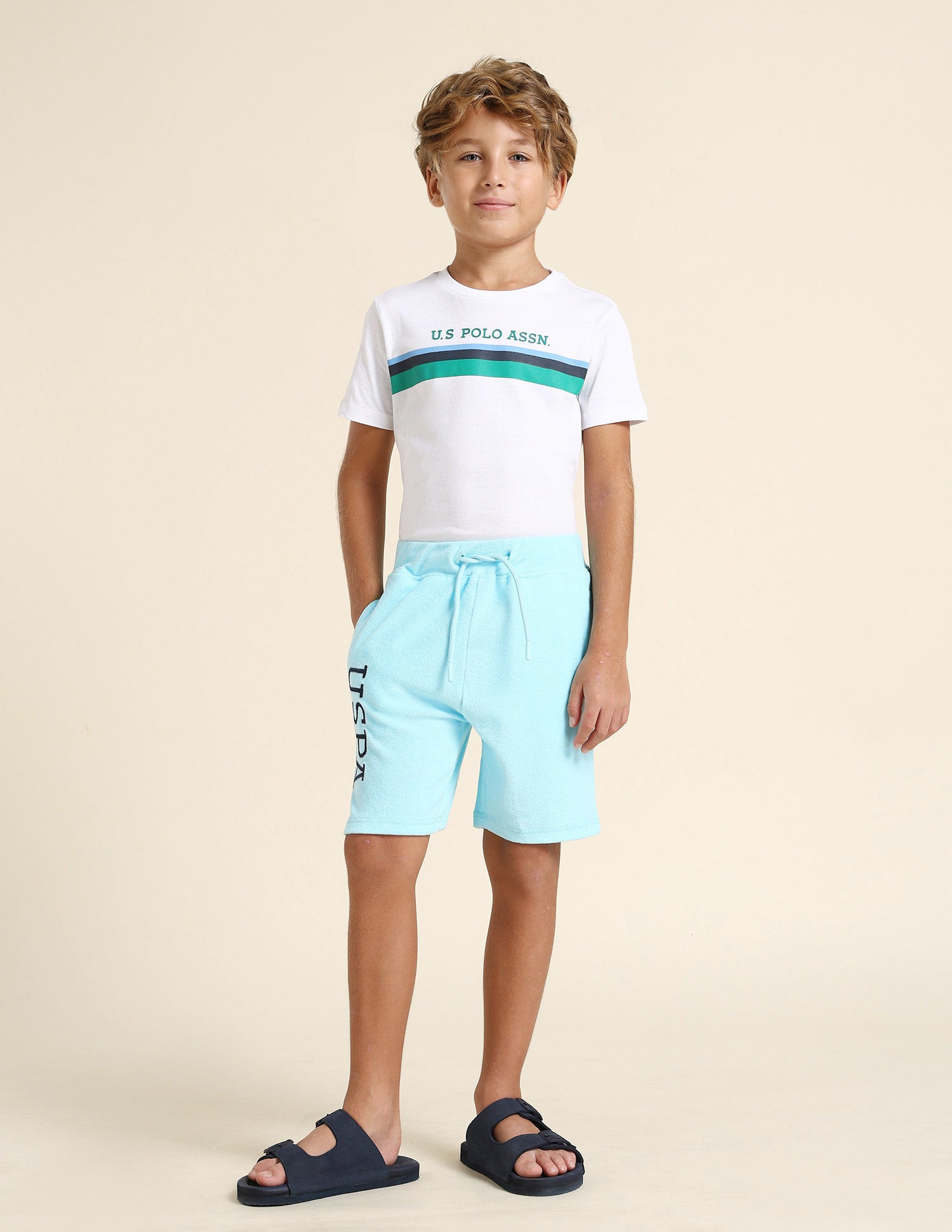 Boys Brand Embroidered Regular Fit Shorts Light Blue - U.S. POLO ASSN. | Large