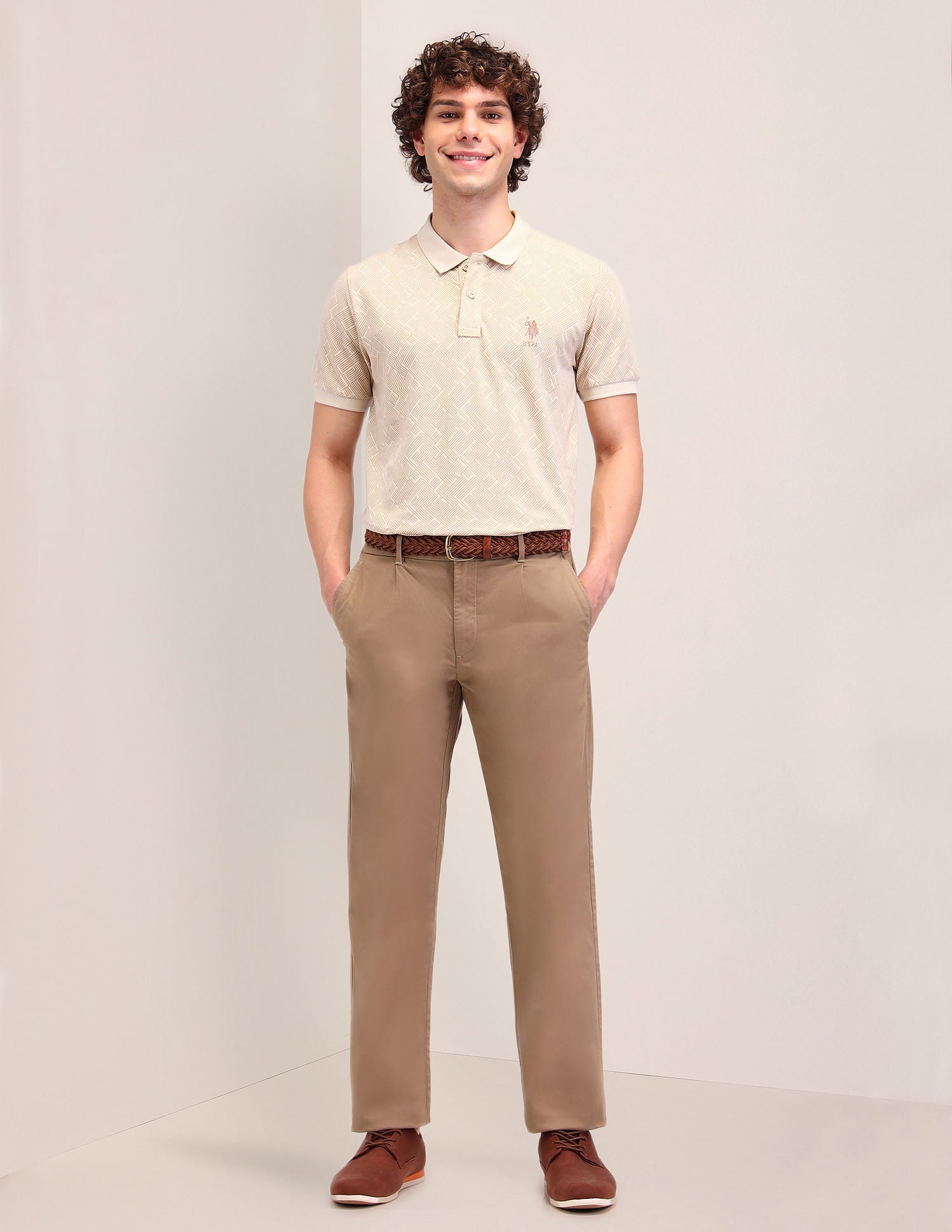 Printed Slim Fit Polo Shirt Beige - U.S. POLO ASSN. | Large