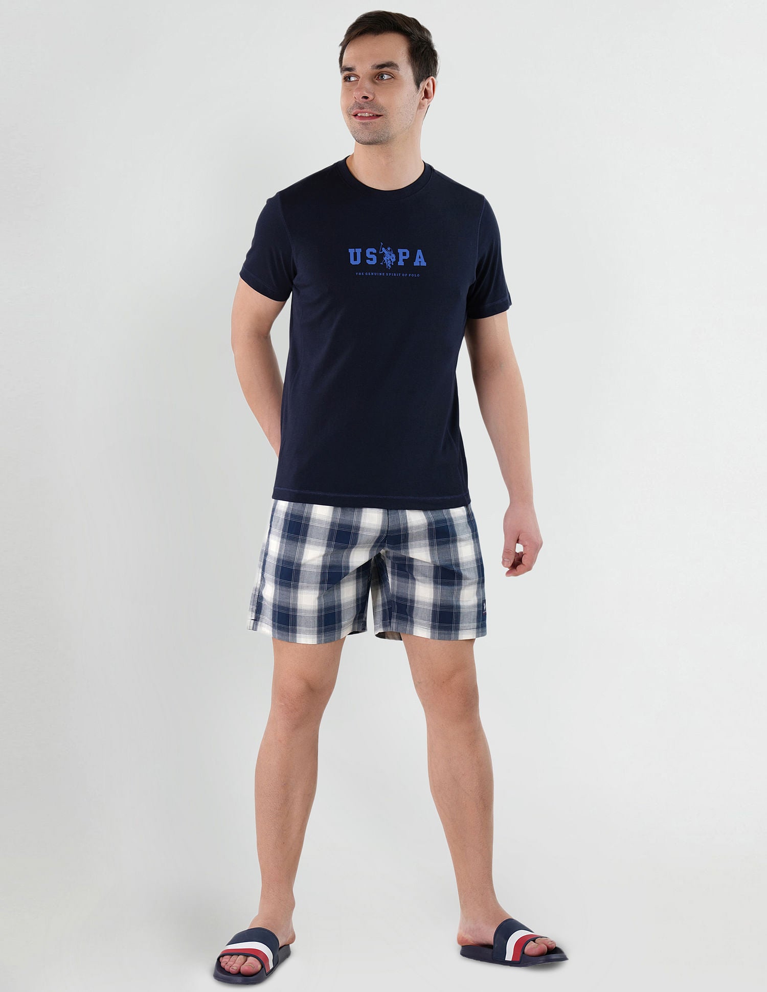 Checkered Cotton Twill EX002 Boxers - Pack Of 1 Navy and Ivory - U.S. POLO ASSN. | Large
