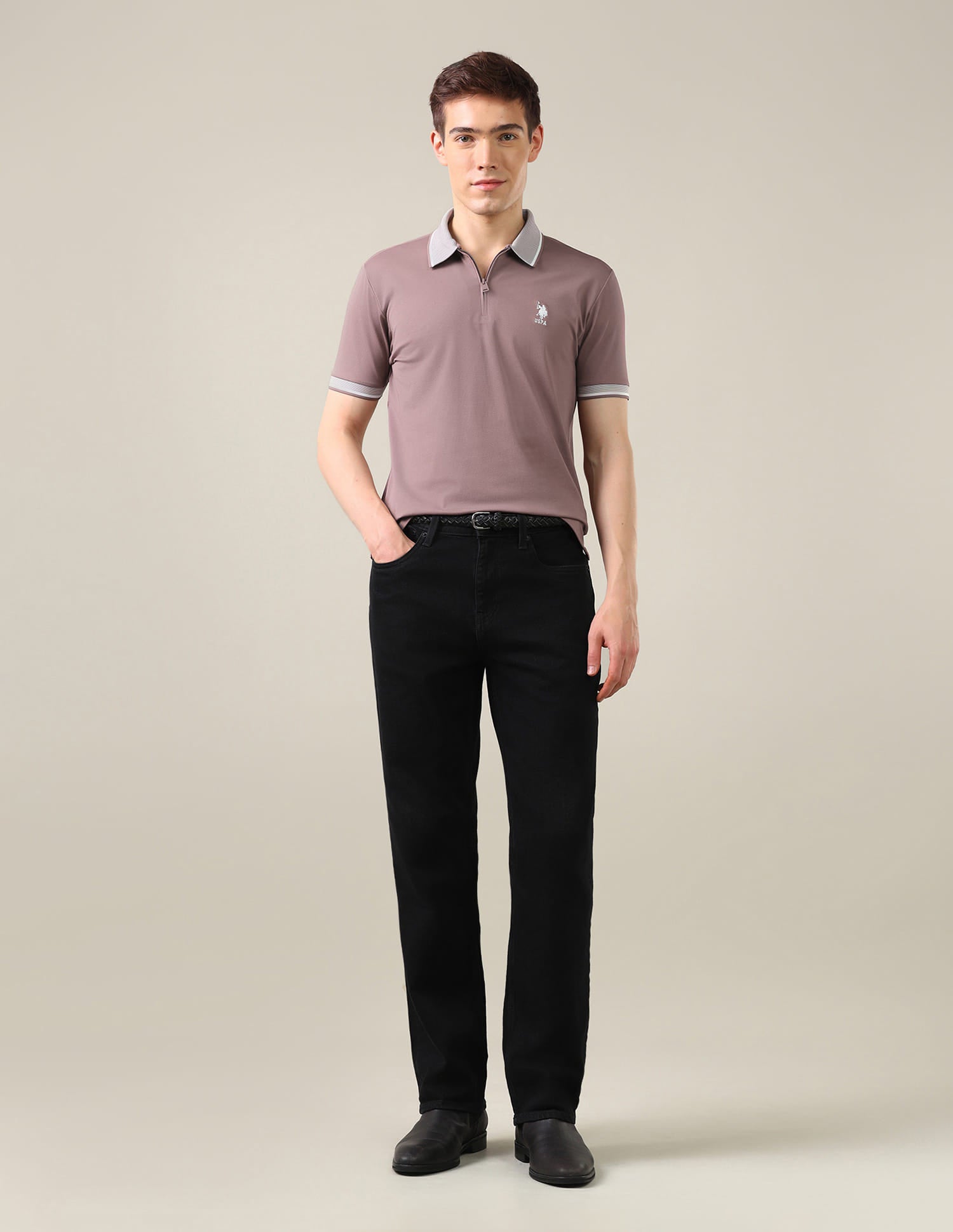 Solid Slim Fit Polo Shirt Purple - U.S. Polo Assn. India | Large