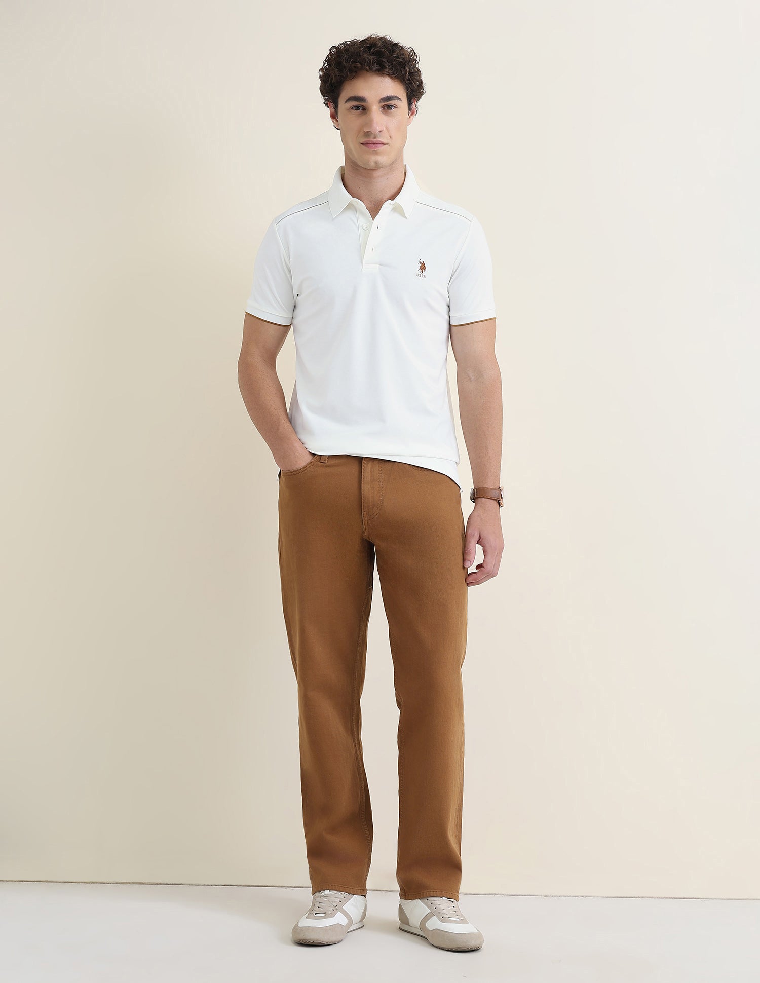 Solid Slim Fit Polo Shirt Off White - U.S. Polo Assn. India | Large