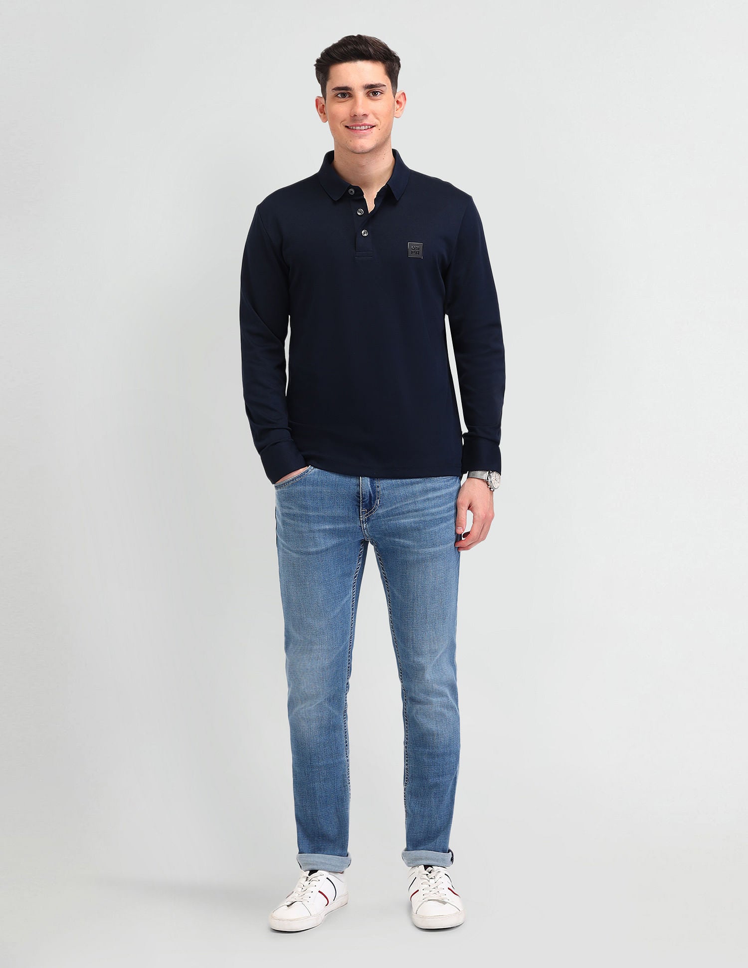 Muscle Fit Solid Polo Shirt Sky Captain - U.S. Polo Assn. India | Large
