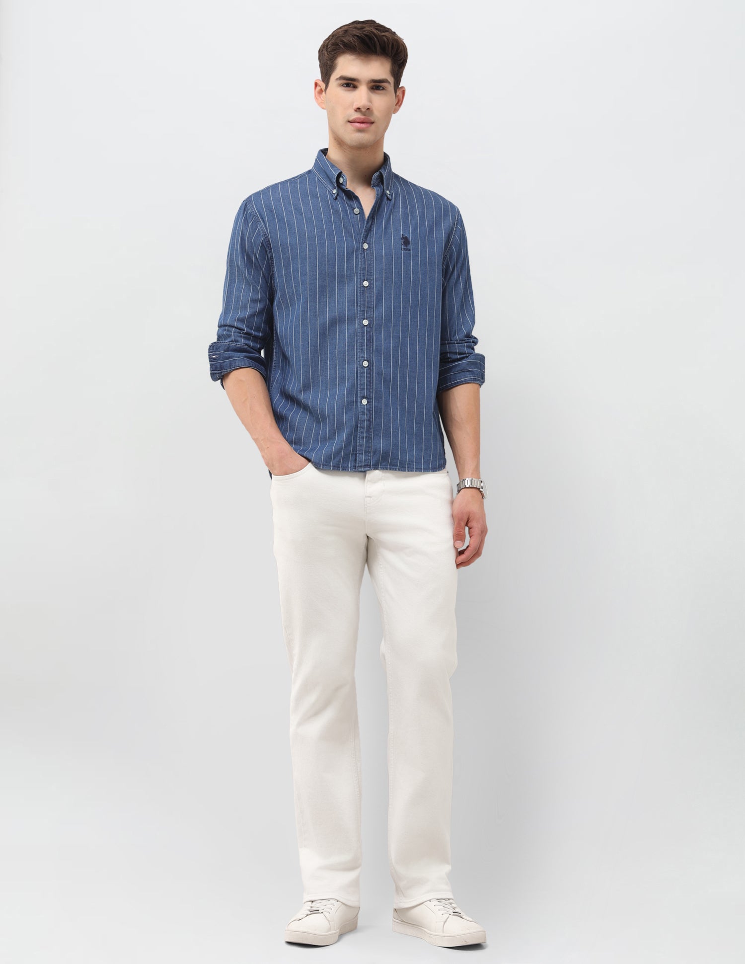 Vertical Striped Dobby Shirt Indigo - U.S. Polo Assn. India | Large