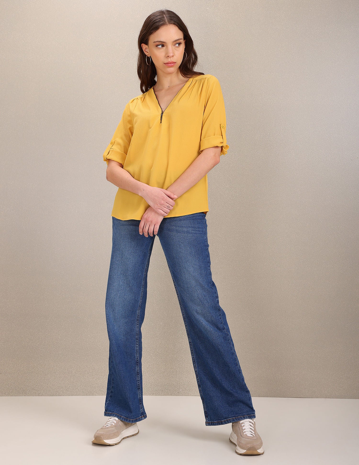 Three Quarter Sleeve Solid Top Yellow - U.S. POLO ASSN. | Large