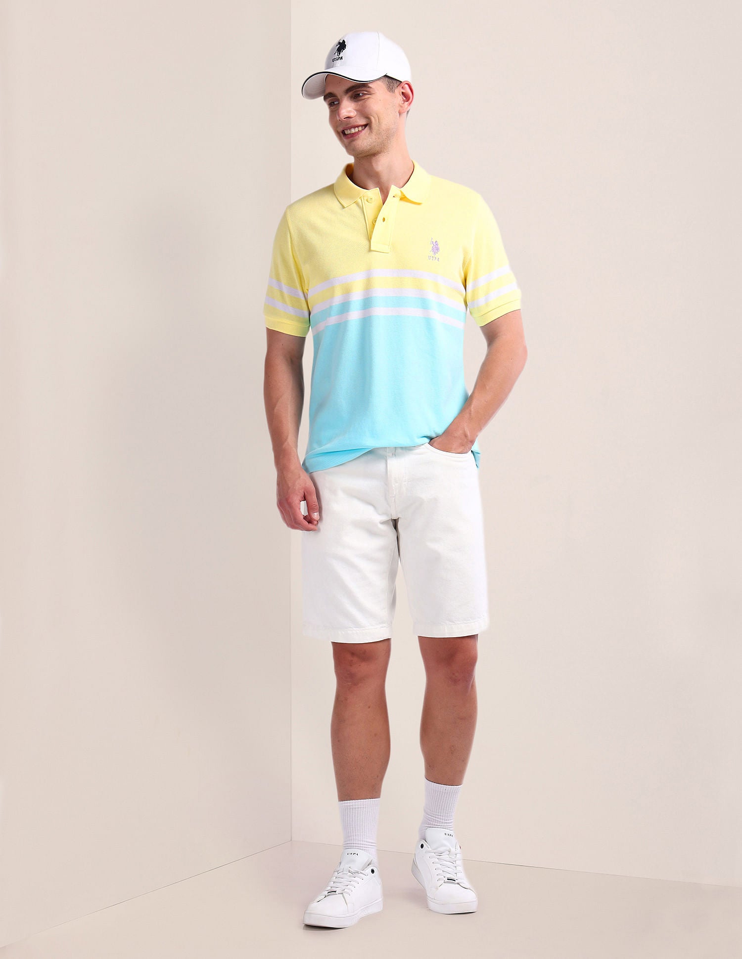 Colour Block Slim Polo Shirt Blue - U.S. Polo Assn. India | Large