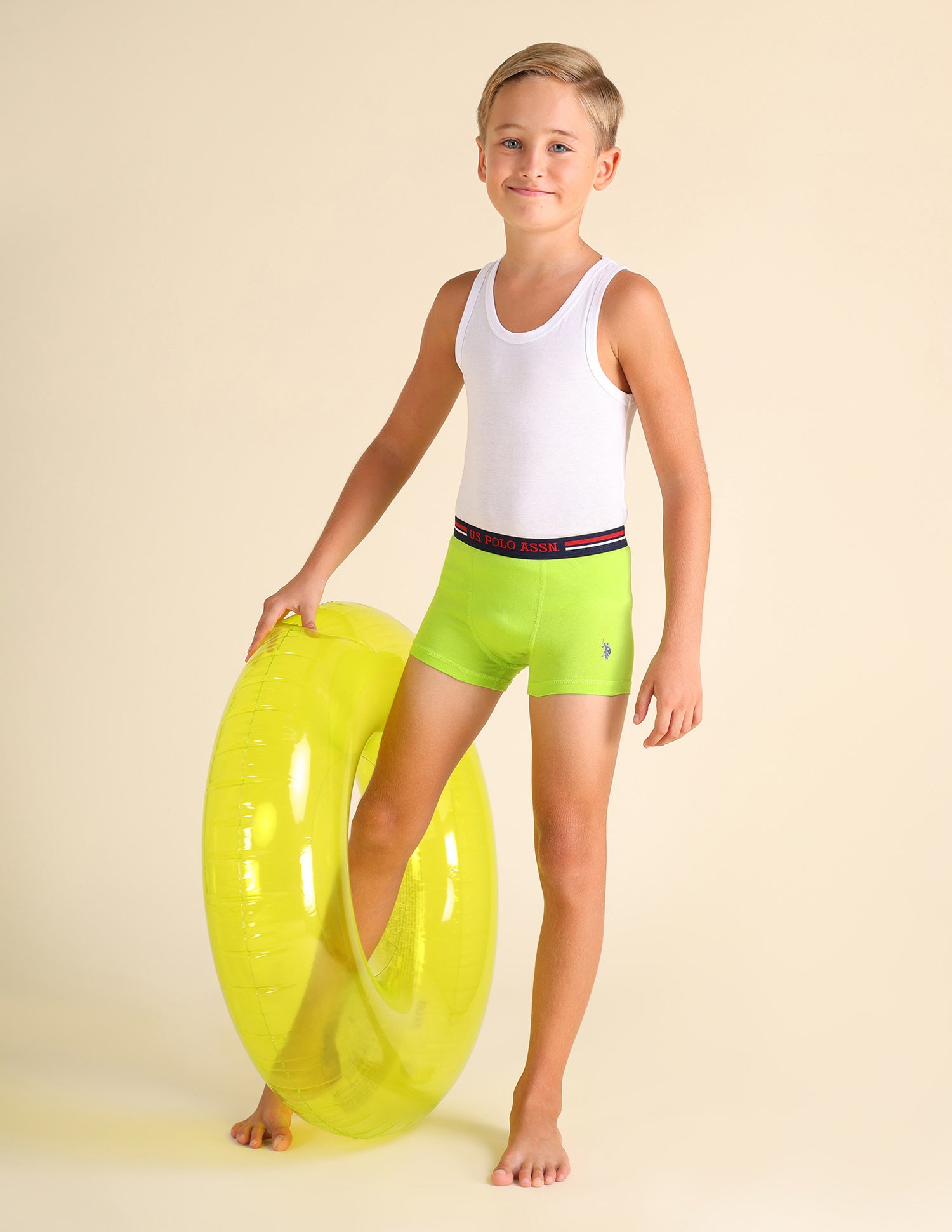 Mid Rise Cotton Spandex EKT02 Trunks - Pack Of 2 Lime Green and White - U.S. POLO ASSN. | Large