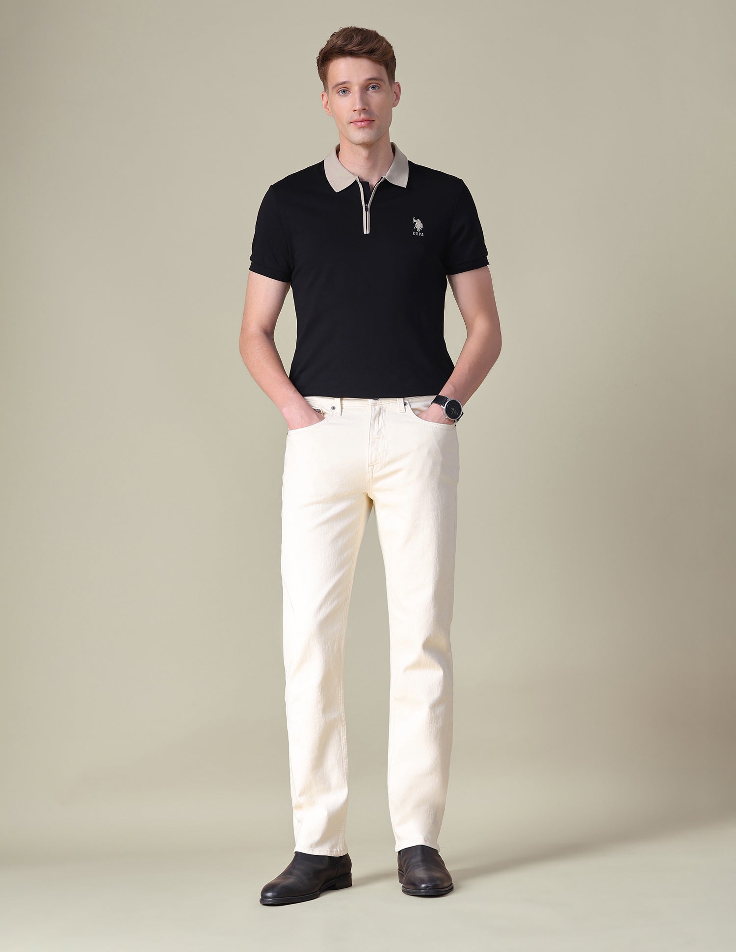 Harold Slim Straight Fit Beige Jeans Ecru - U.S. POLO ASSN. | Large