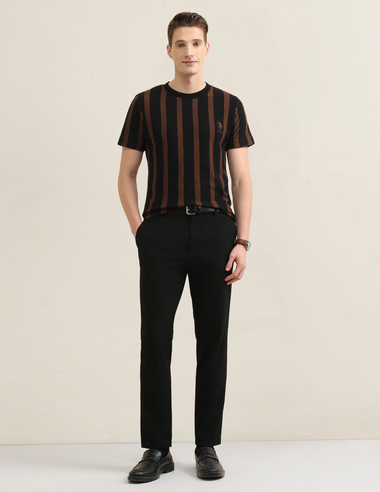 Vertical Striped Sotogrande Slim Fit T-Shirt Black - U.S. Polo Assn. India | Large