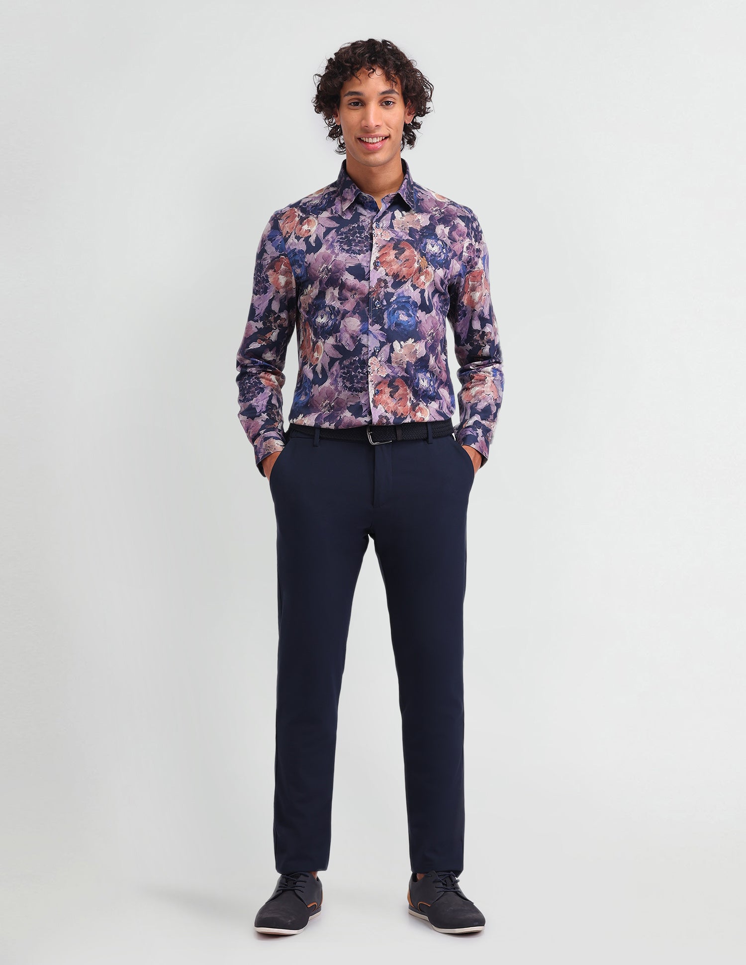 Floral Pattern Satin Shirt Purple - U.S. Polo Assn. India | Large