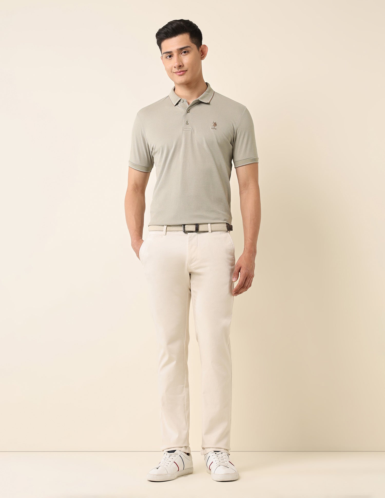 Textured Slim Fit Polo Shirt Light Grey - U.S. Polo Assn. India | Large