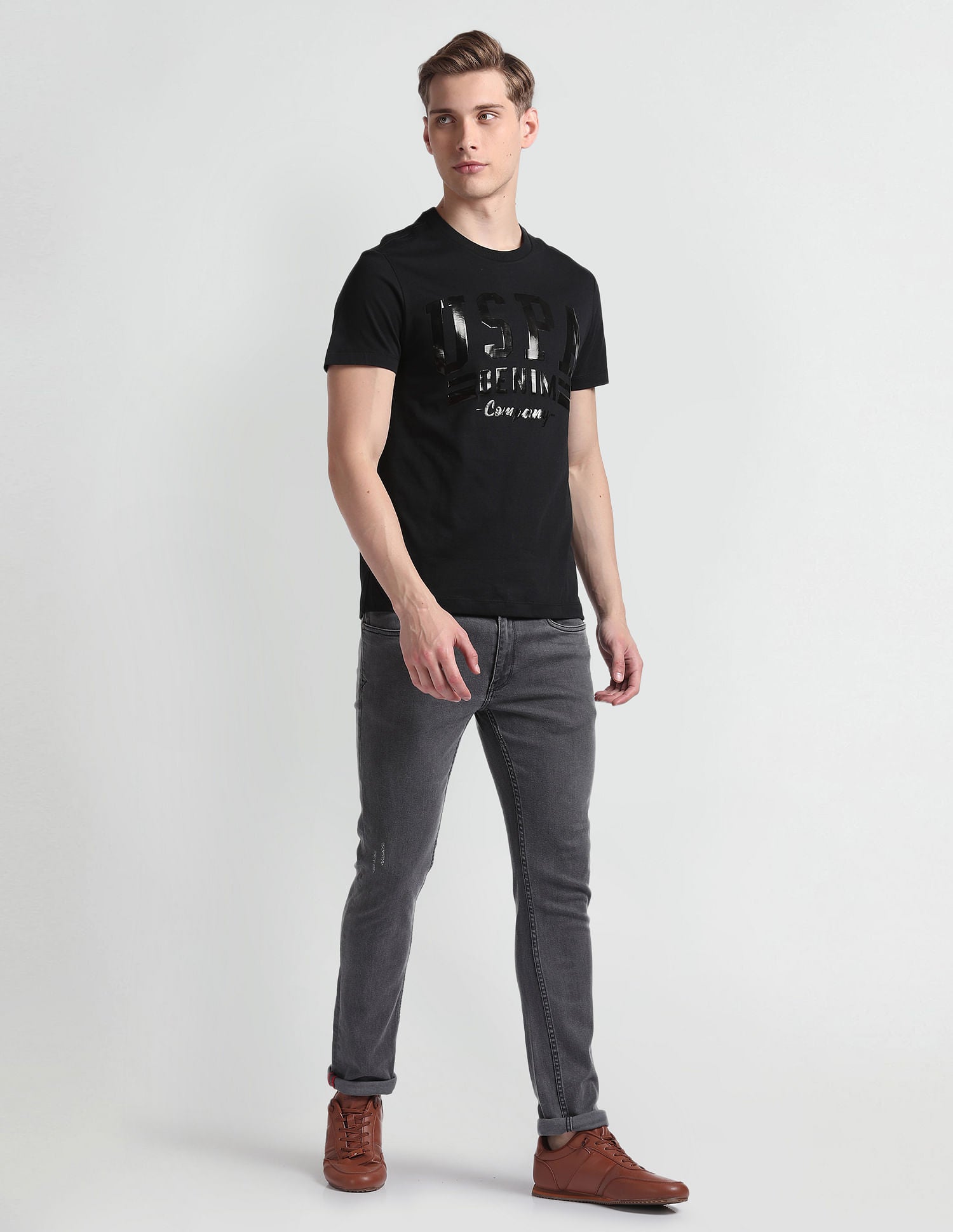 Brand Print Cotton T-Shirt Black - U.S. Polo Assn. India | Large