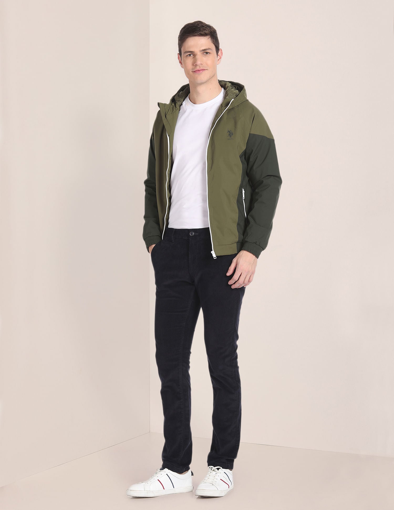 Colour Block Logo Hooded Jacket Olive - U.S. POLO ASSN. | Large