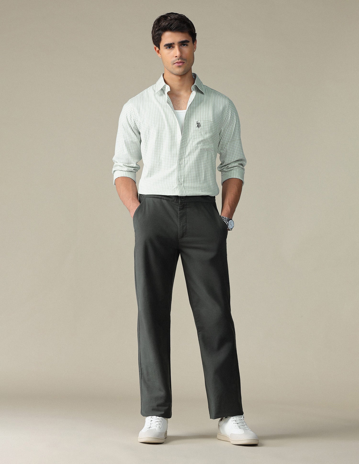 Pure Cotton Gingham Checked Shirt Green - U.S. POLO ASSN. | Large