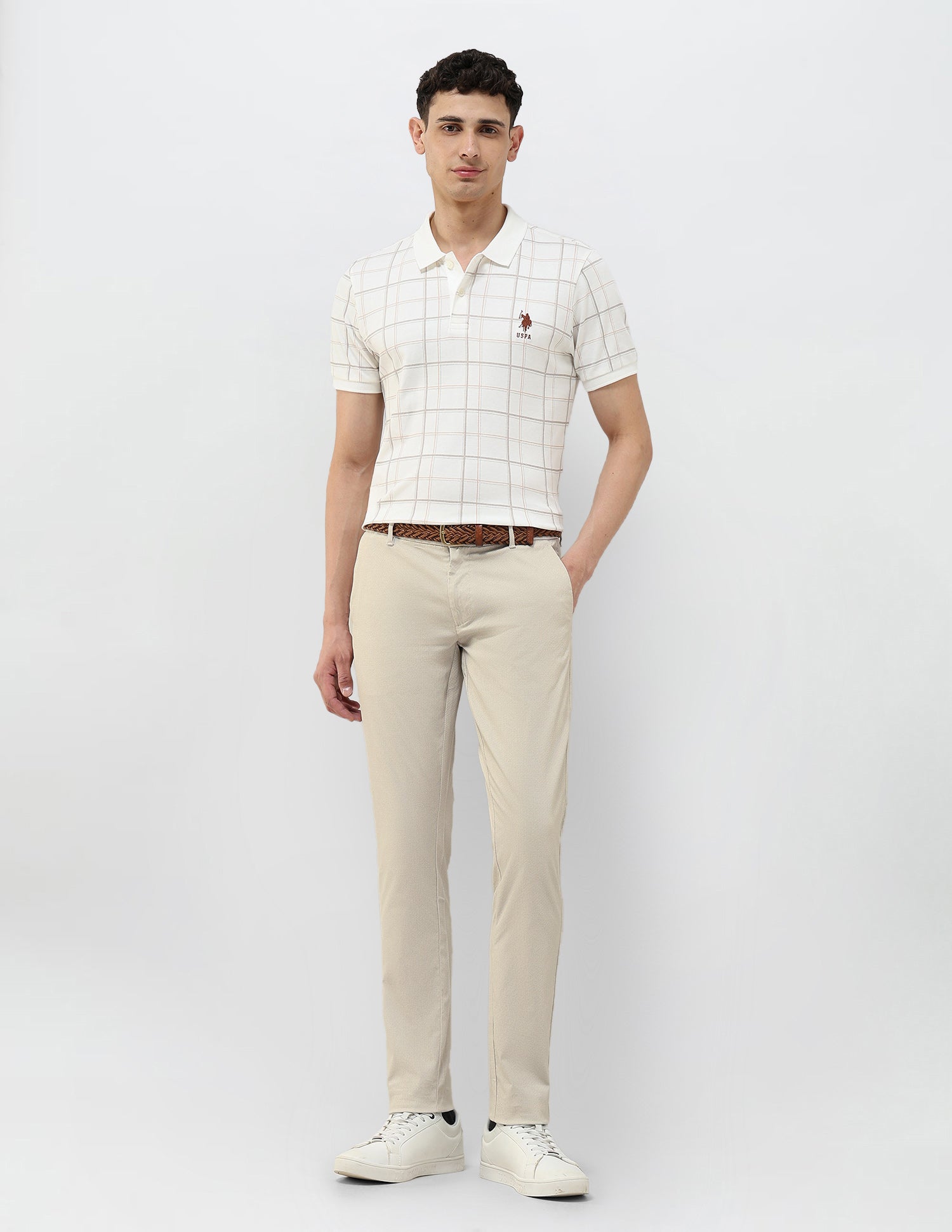 Slim Fit Textured Trousers Beige - U.S. POLO ASSN. | Large