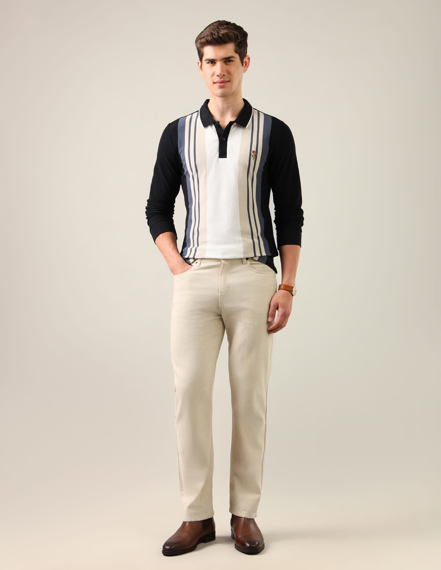 Vertical Striped Slim Fit Polo Shirt Black - U.S. Polo Assn. India | Large