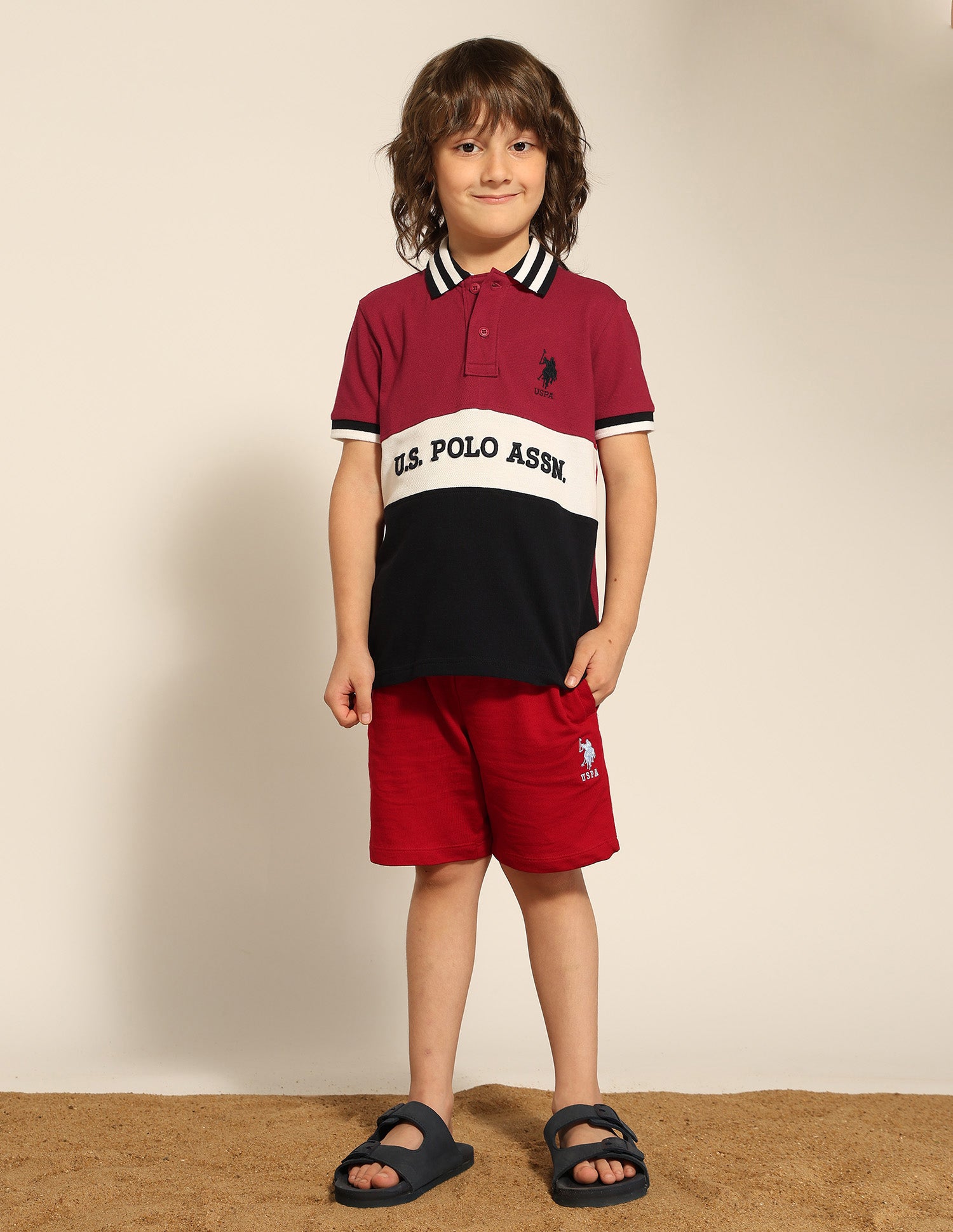 Boys Colour Blocked Pure Cotton Polo Shirt Red - U.S. POLO ASSN. | Large
