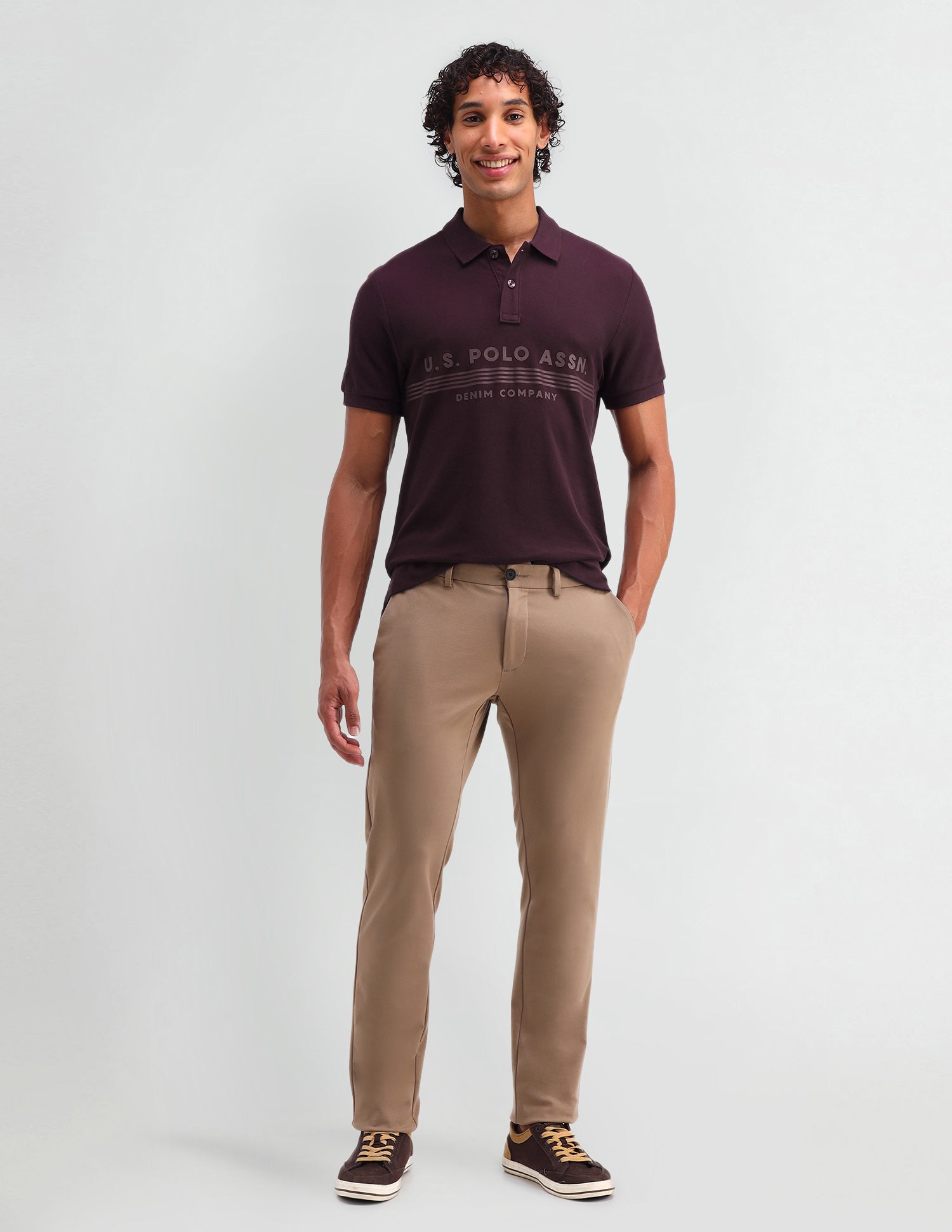 Brand Printed Muscle Fit Polo Shirt Wine - U.S. Polo Assn. India | Large