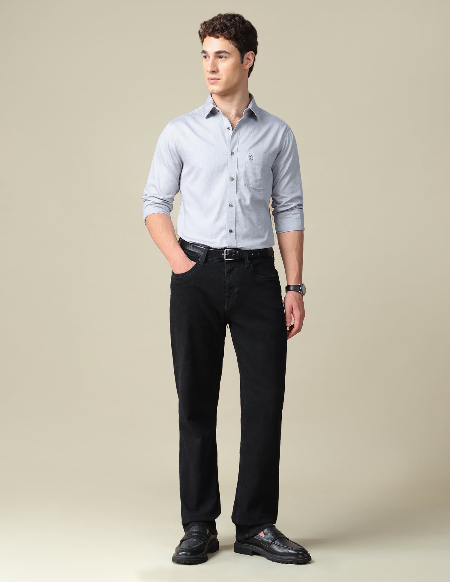 Solid Tailored Fit Shirt Grey - U.S. Polo Assn. India | Large
