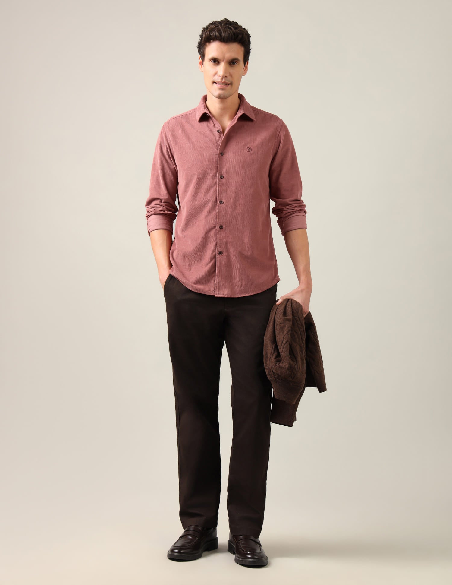 Regular Fit Corduroy Shirt Pink - U.S. Polo Assn. India | Large
