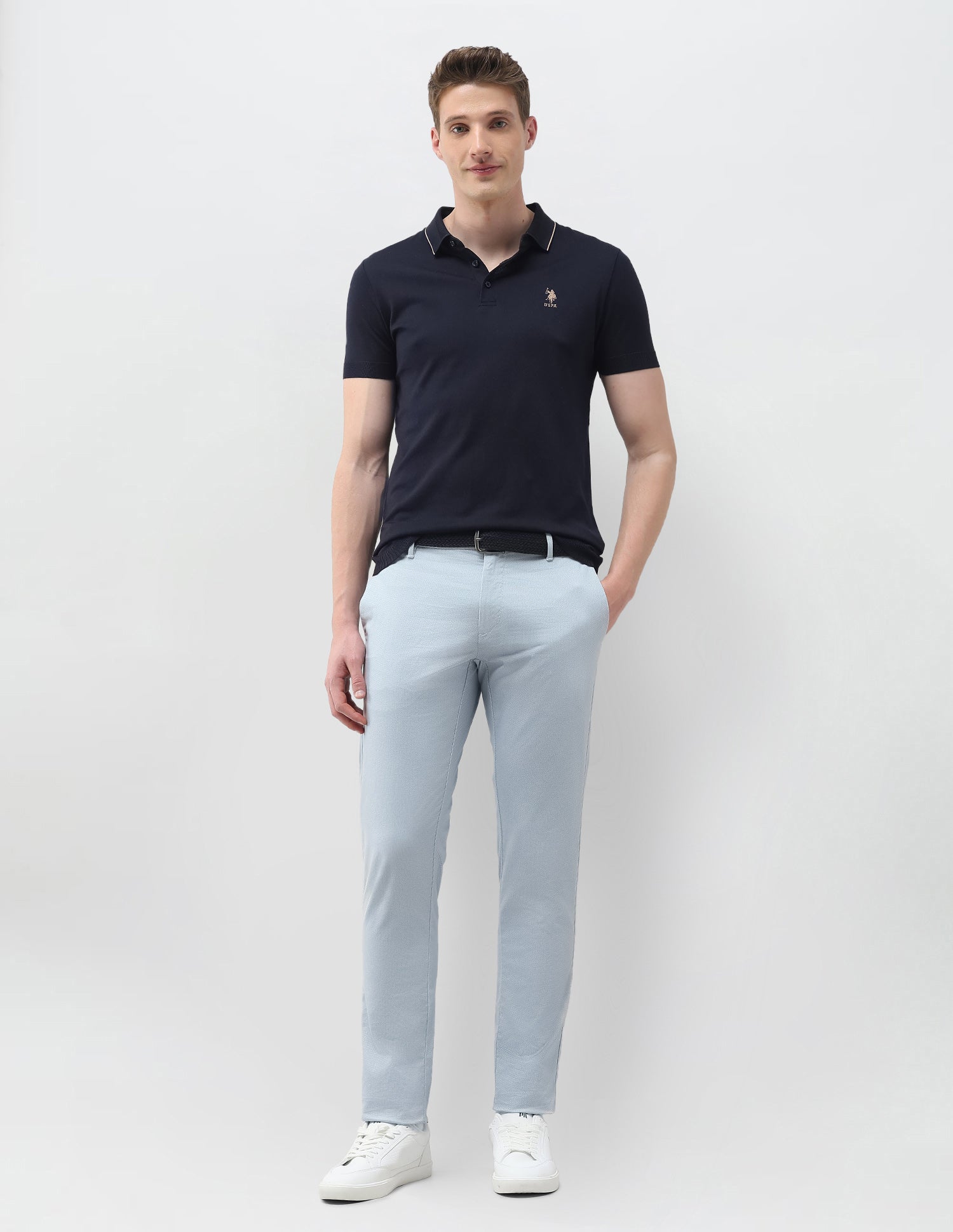 Austin Slim Fit Twill Trousers Light Blue - U.S. Polo Assn. India | Large
