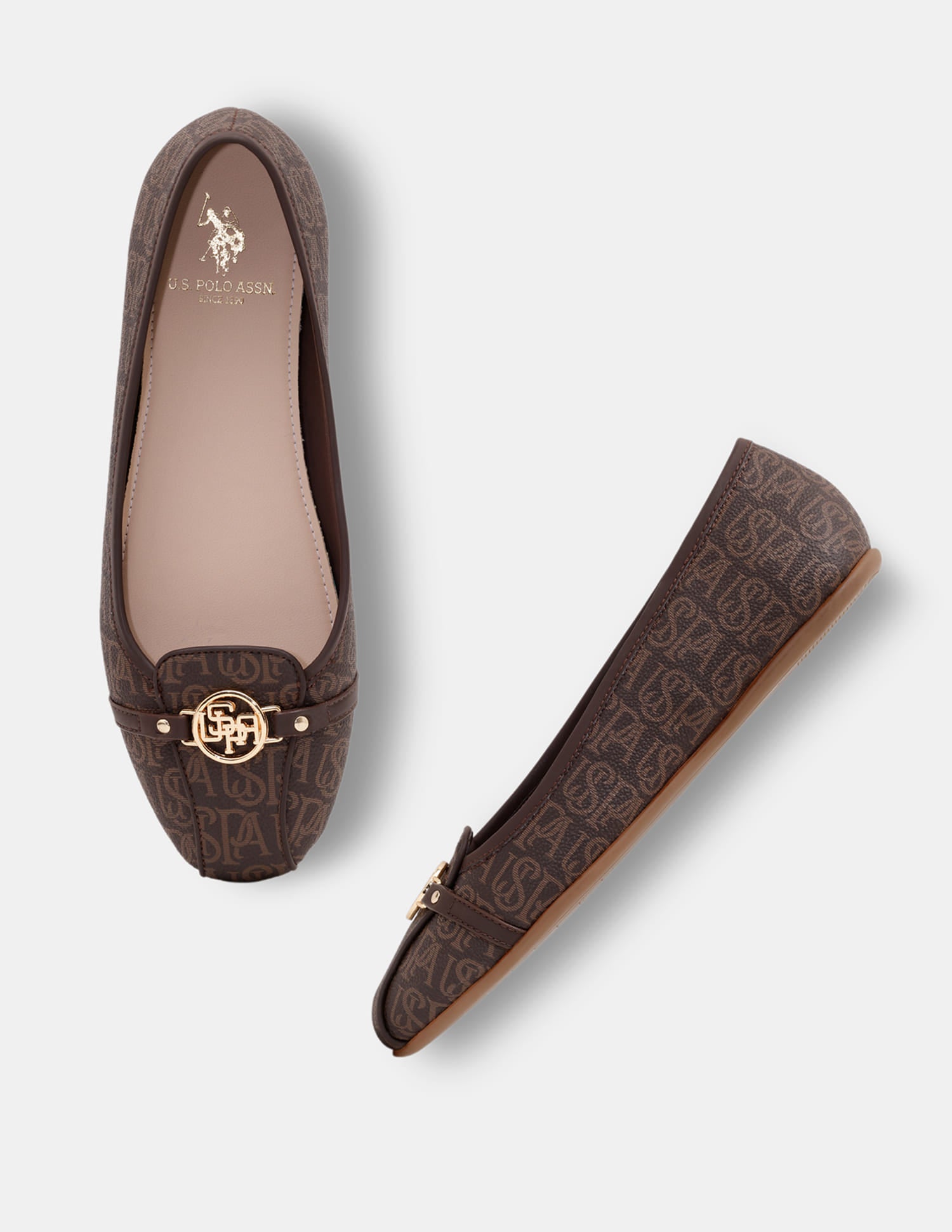 Alina 3.0 Brown Monogram Print Ballerinas Brown - U.S. Polo Assn. India | Large