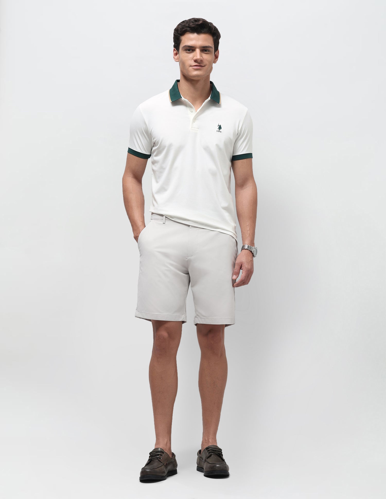 Solid Slim Fit Polo Shirt Off White - U.S. Polo Assn. India | Large