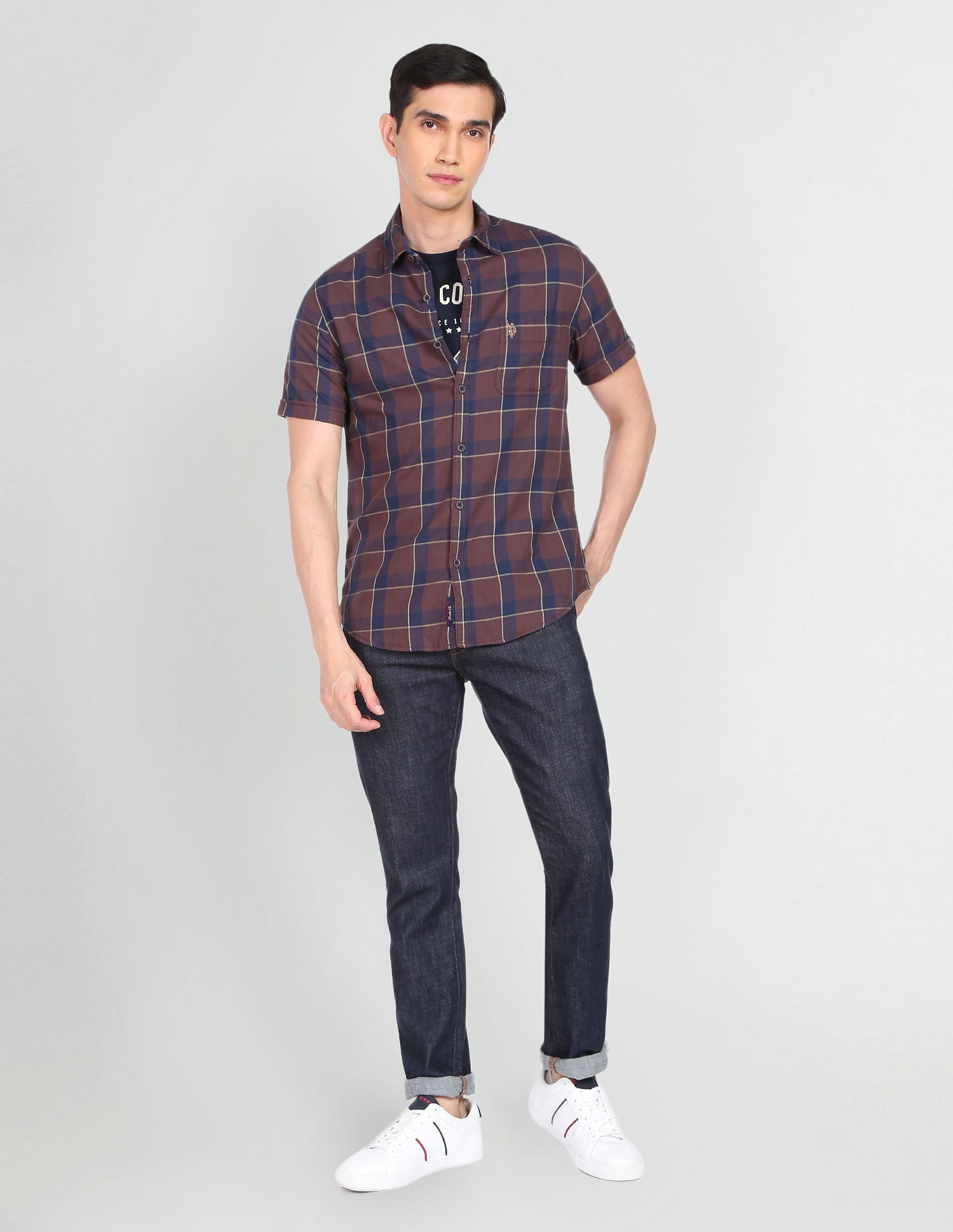 Cotton Plaid Check Twill Casual Shirt Rust - U.S. Polo Assn. India | Large
