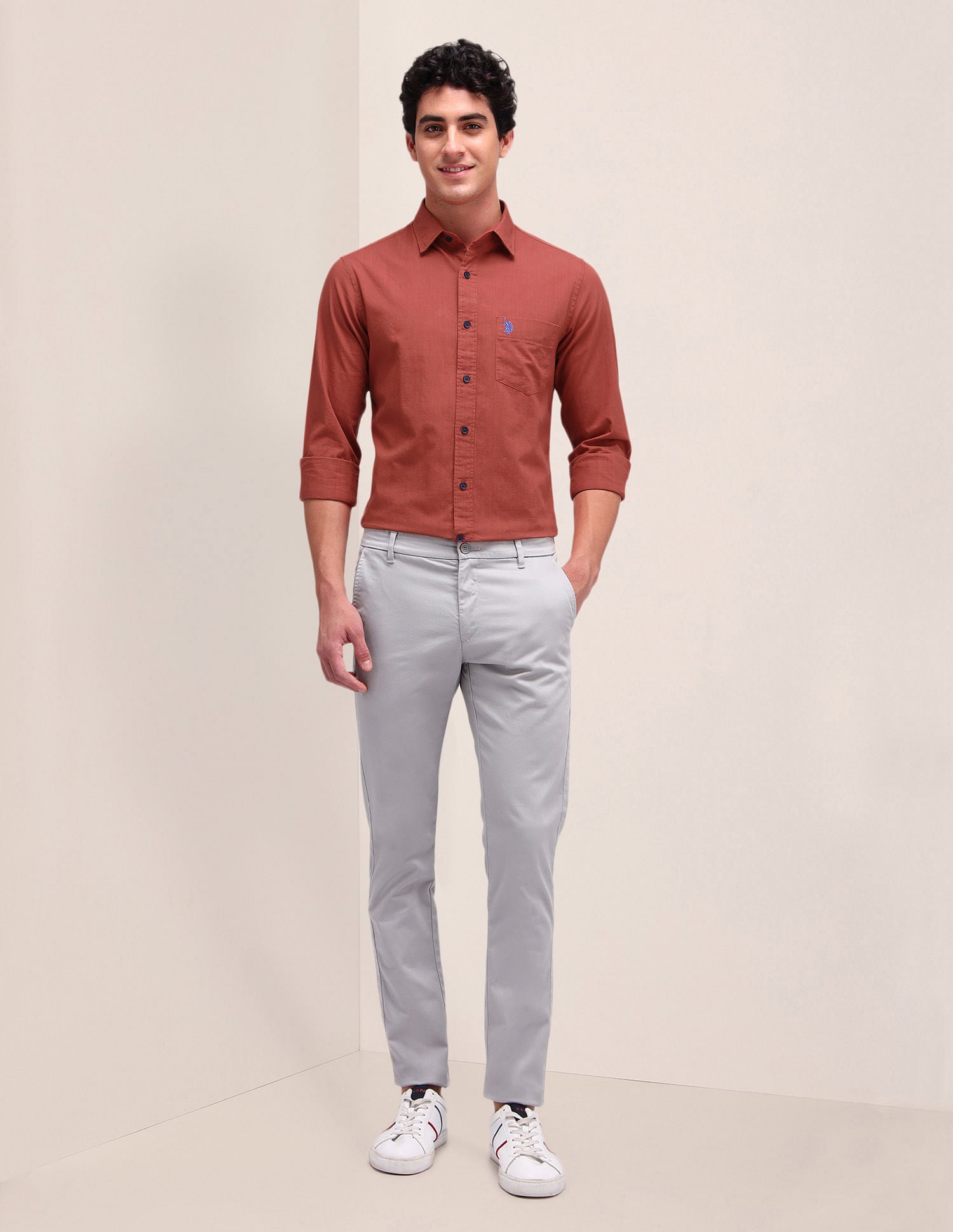 Solid Regular Fit Shirt Rust - U.S. Polo Assn. India | Large