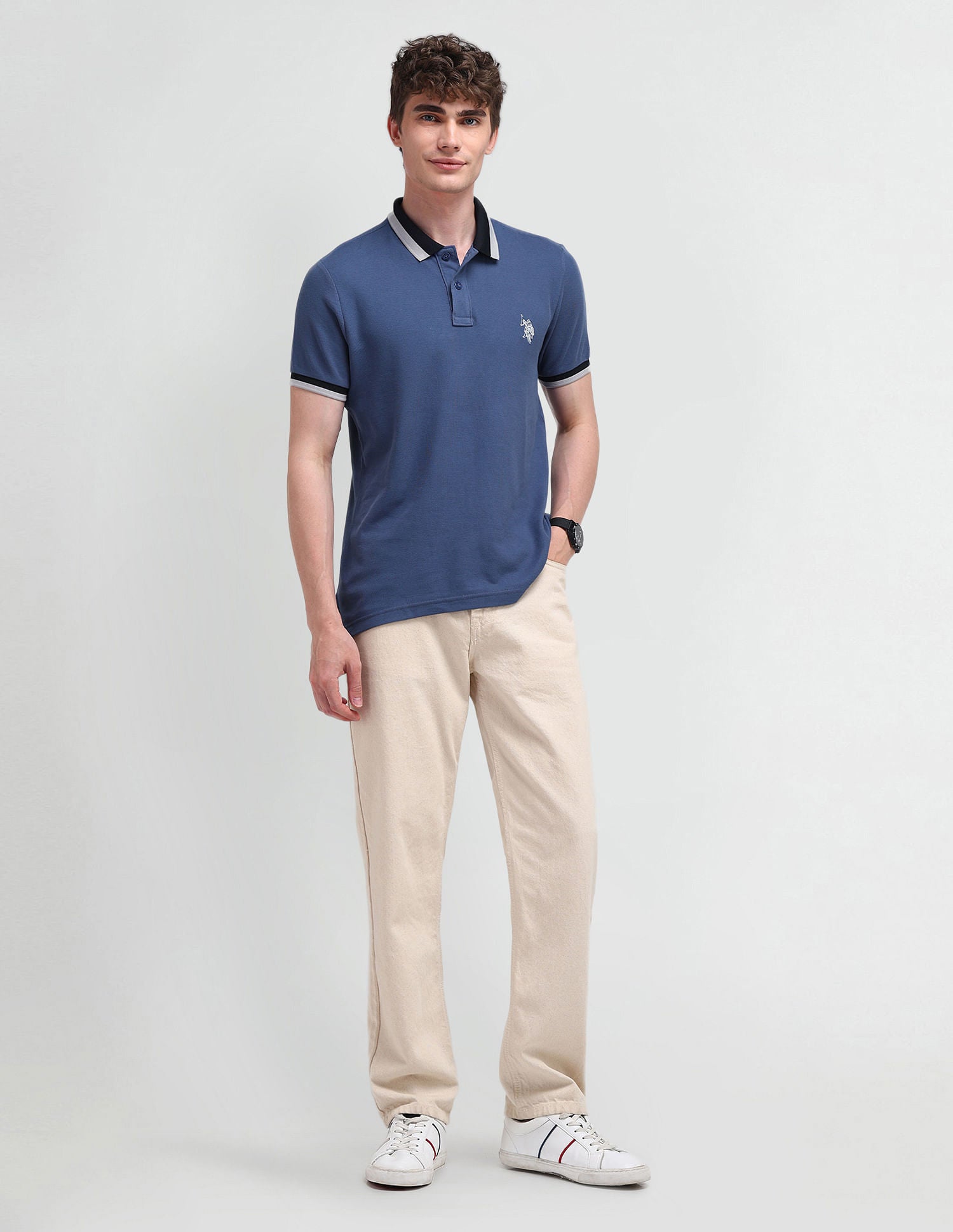 Muscle Fit Solid Polo Shirt Light-Grey - U.S. Polo Assn. India | Large