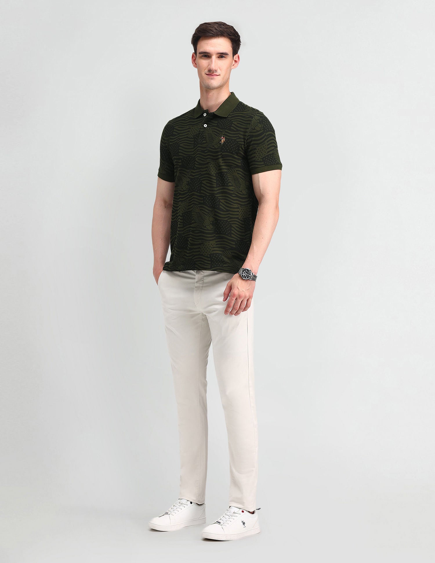 Muscle Fit Printed Polo Shirt Olive - U.S. Polo Assn. India | Large