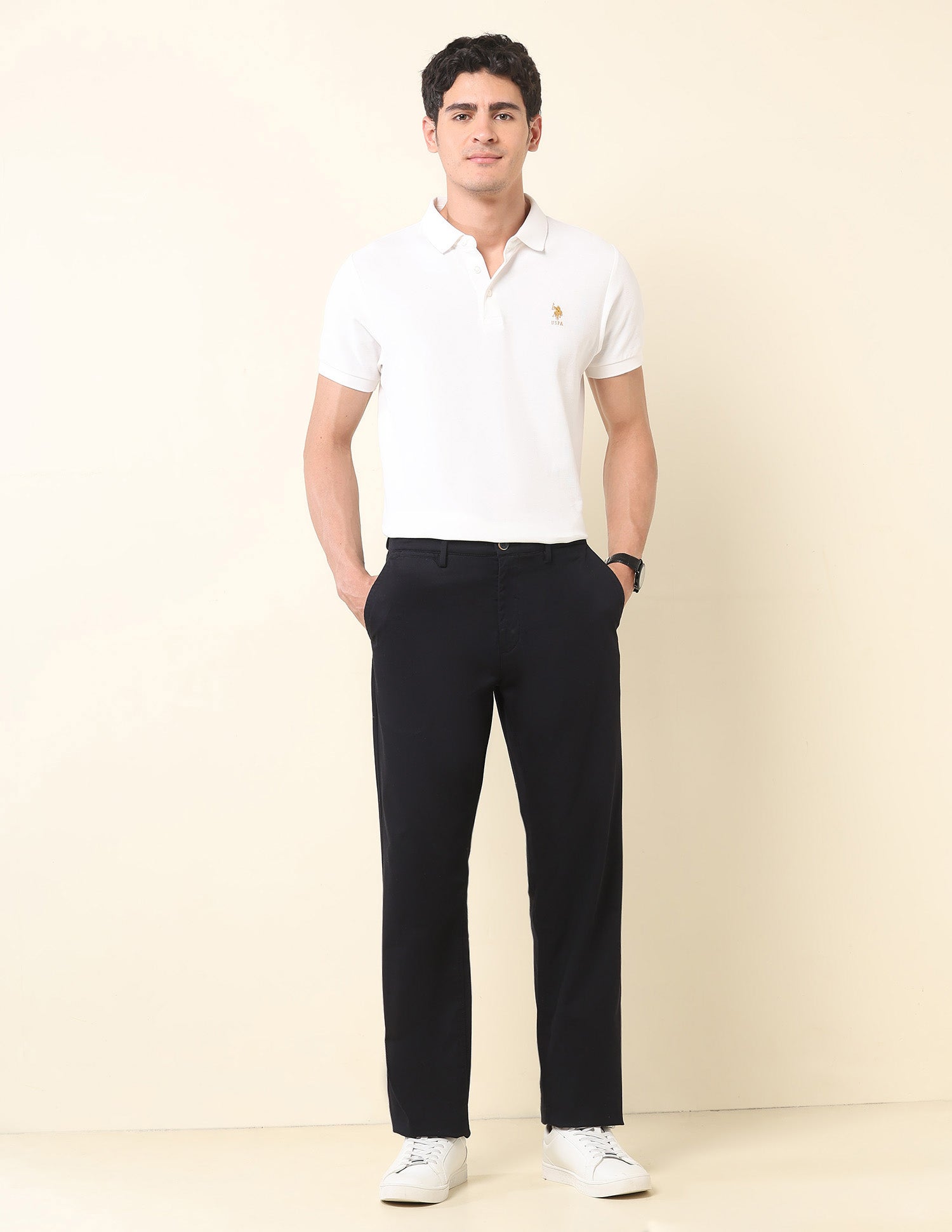 Riley Straight Fit Dobby Trousers Navy - U.S. POLO ASSN. | Large