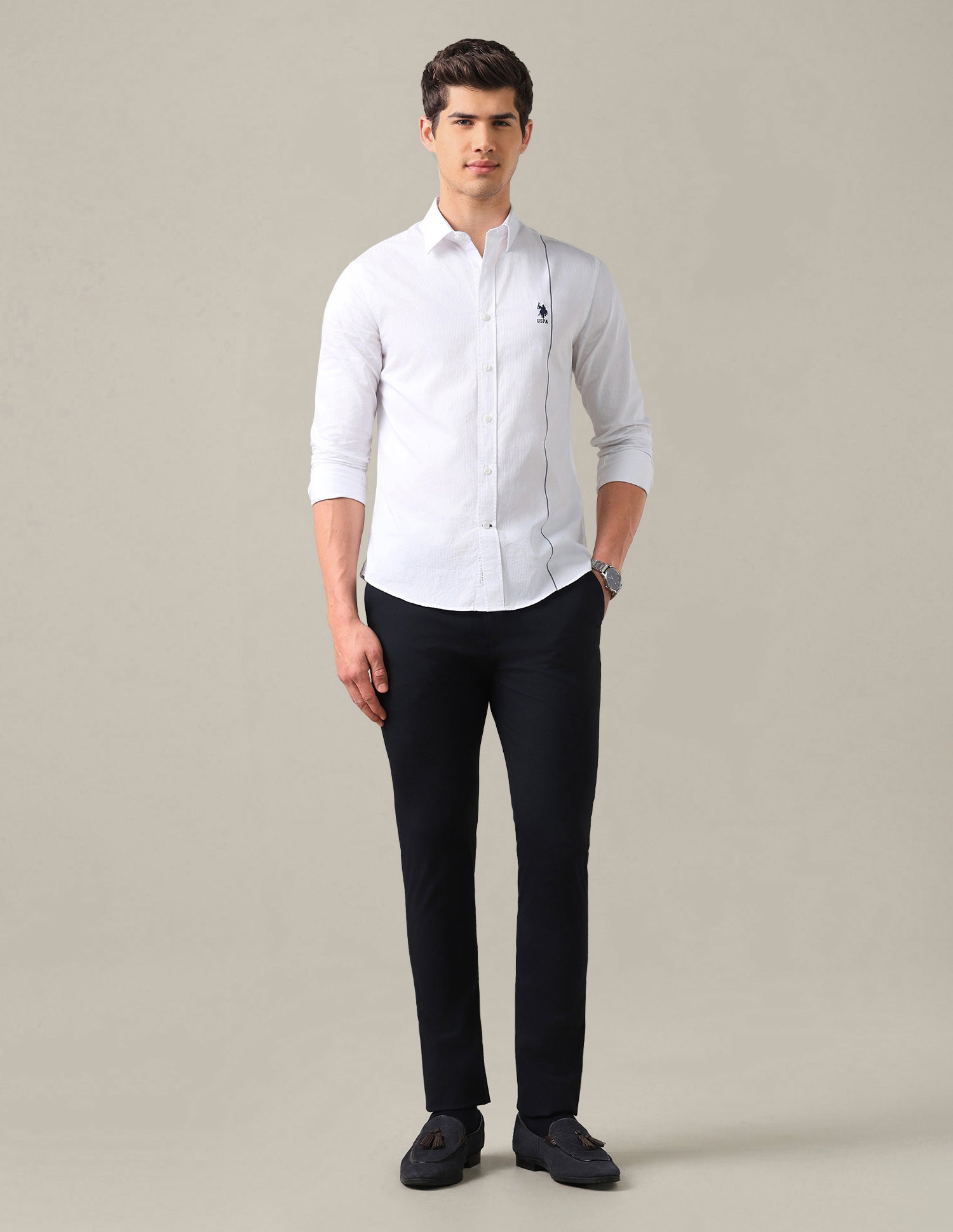 Dobby Tailored Fit Shirt White - U.S. Polo Assn. India | Large