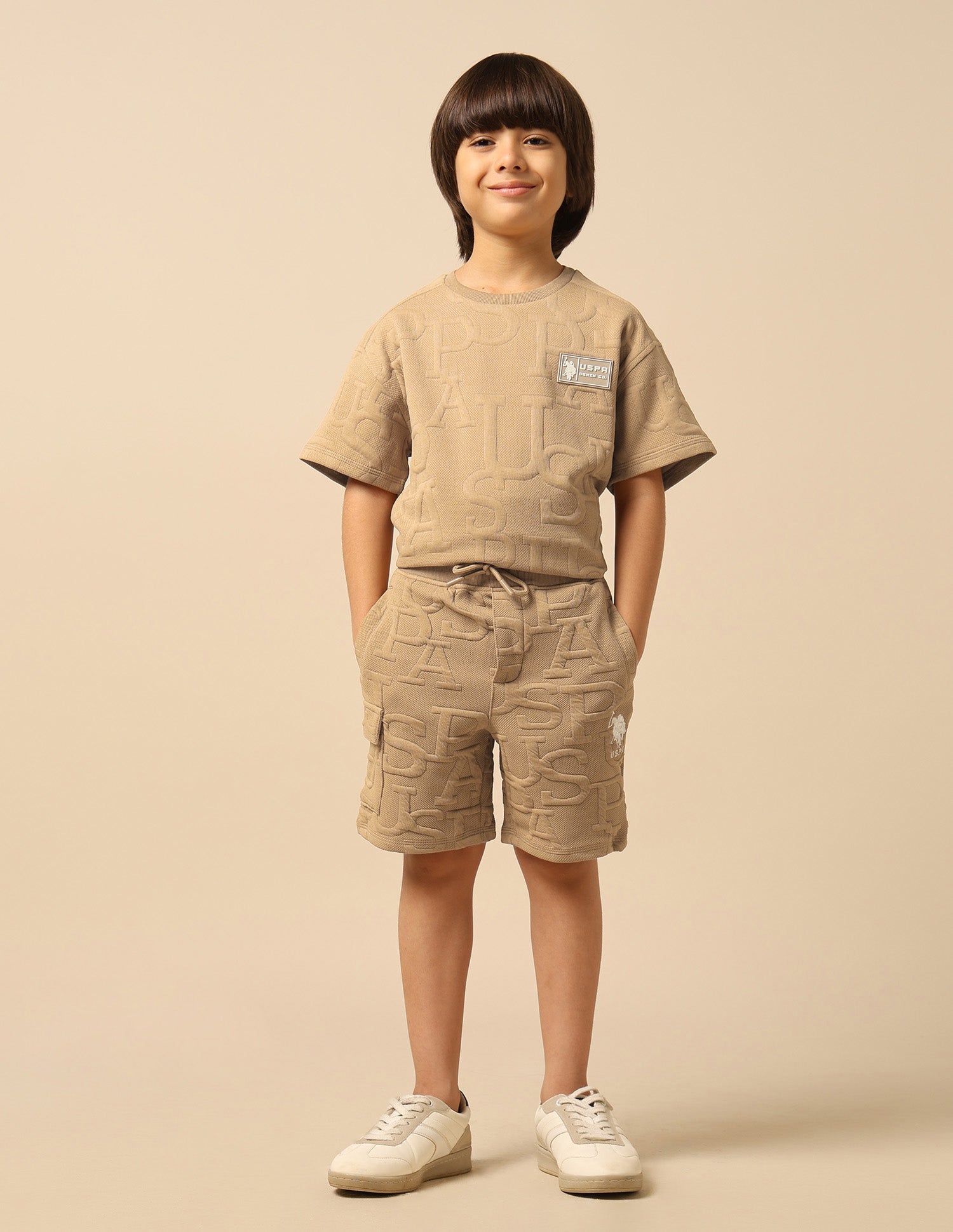 Boys Brand Embossed Regular Fit Shorts Light Brown - U.S. POLO ASSN. | Large