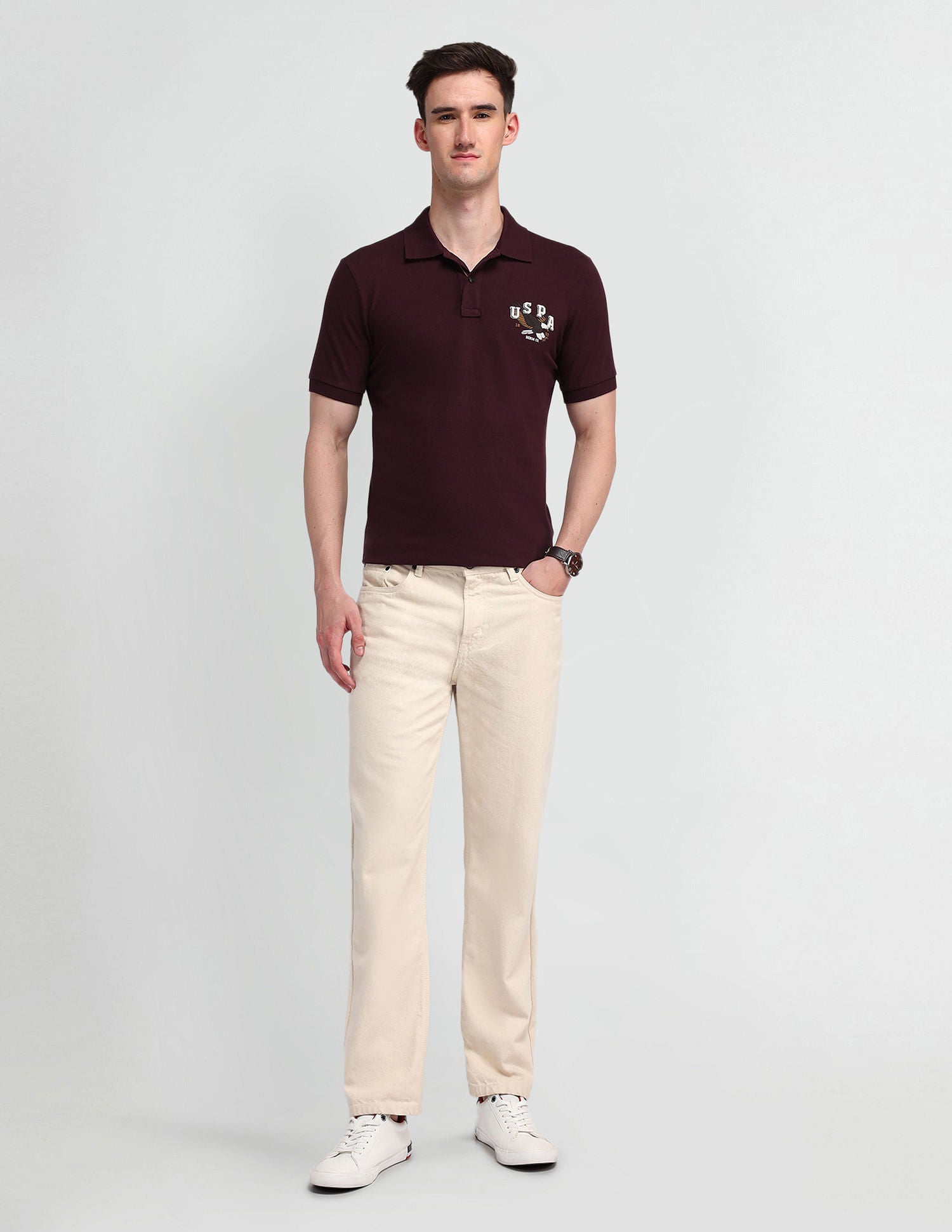 Cotton Brand Graphic Print Polo Shirt Maroon - U.S. Polo Assn. India | Large