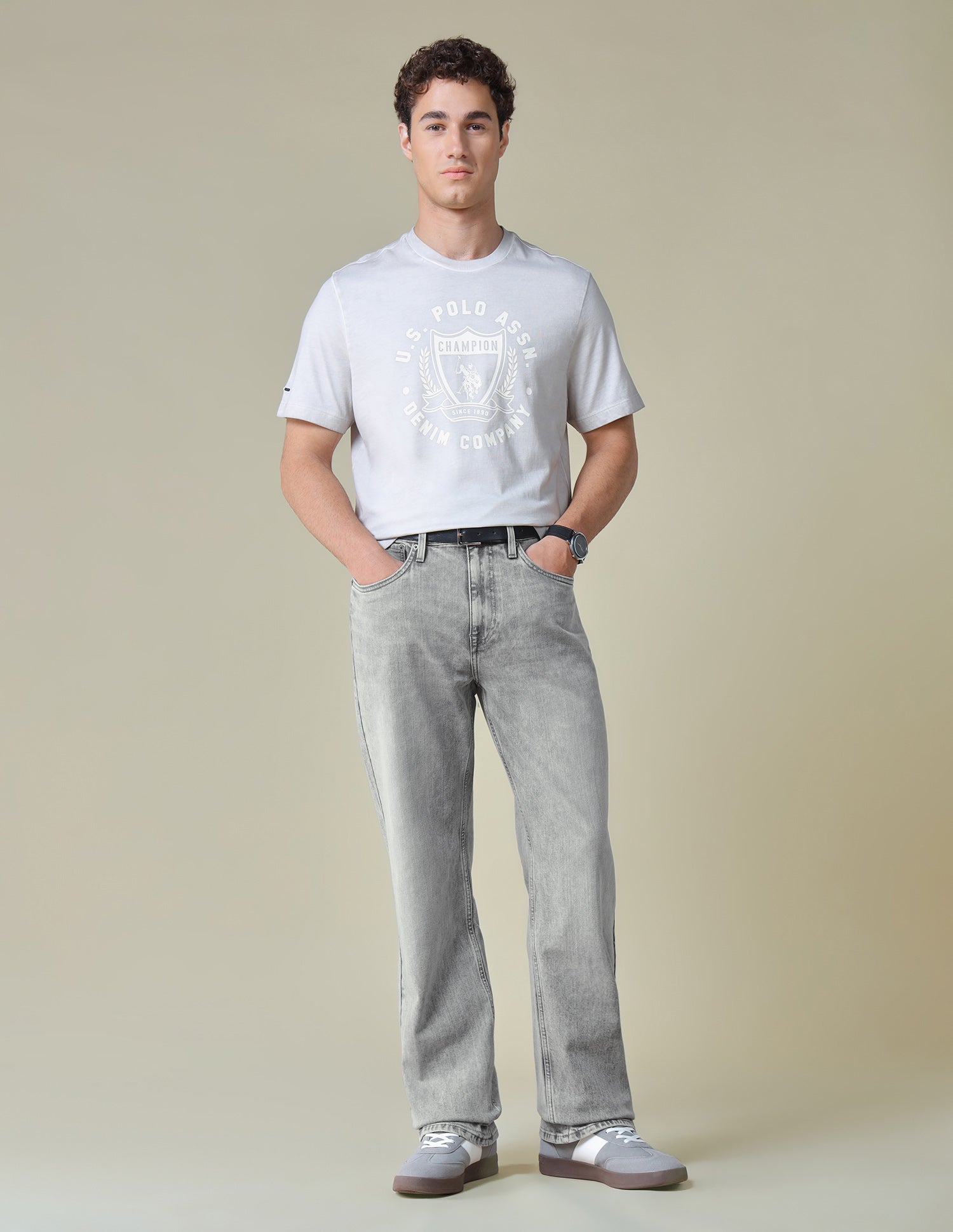 Logan Loose Straight Fit Grey Jeans Light Grey - U.S. Polo Assn. India | Large