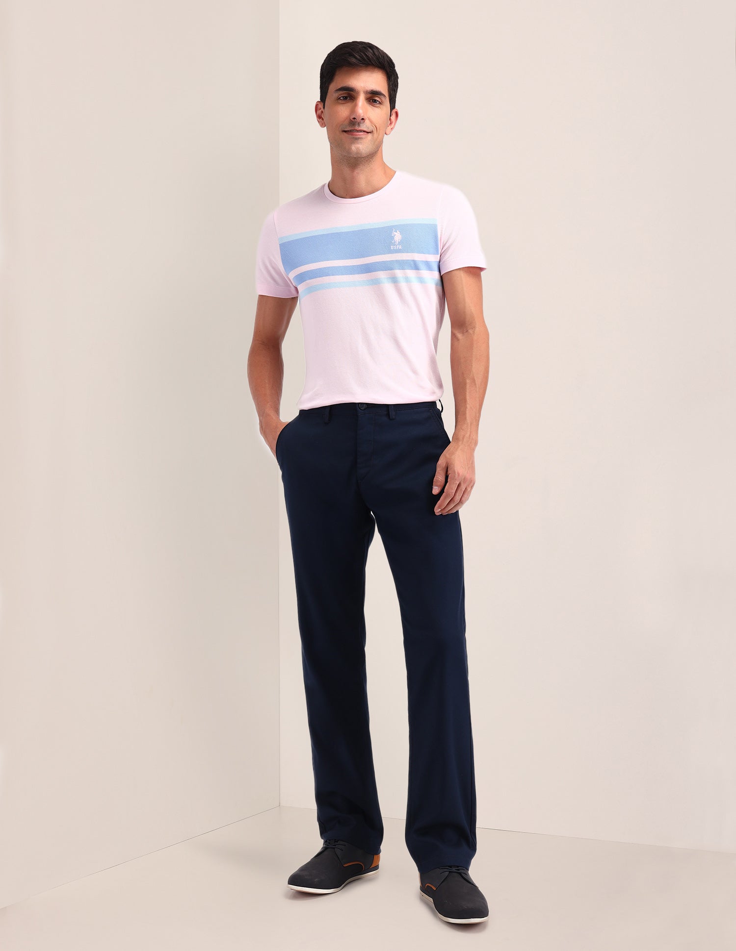 Riley Straight Fit Solid Trousers Navy - U.S. POLO ASSN. | Large