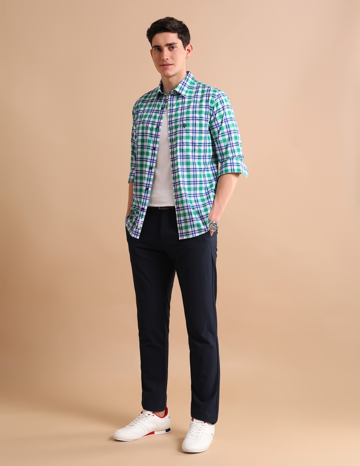 Tartan Cotton Shirt Green - U.S. POLO ASSN. | Large