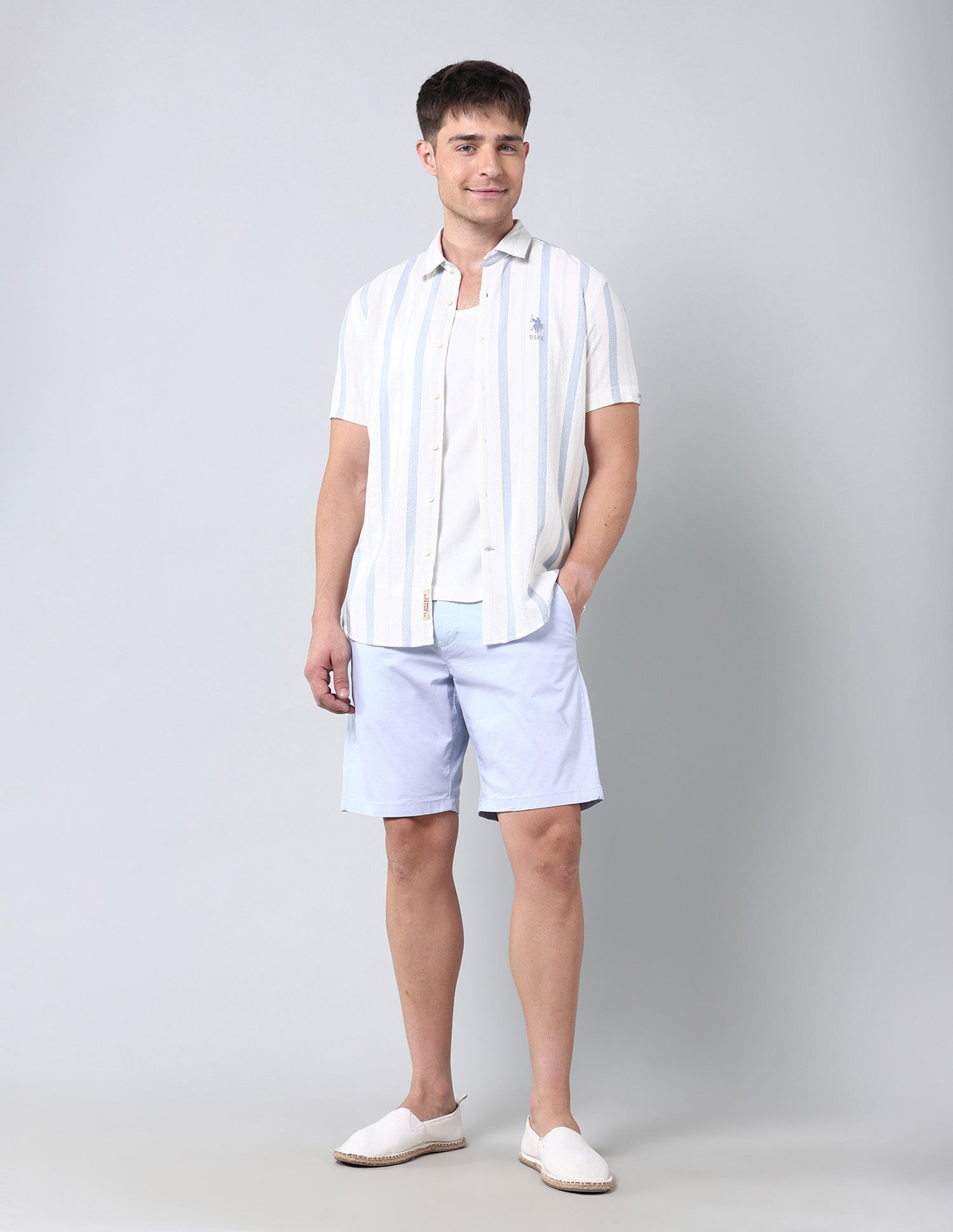 Vertical Striped Regular Fit Shirt Light Blue - U.S. Polo Assn. India | Large